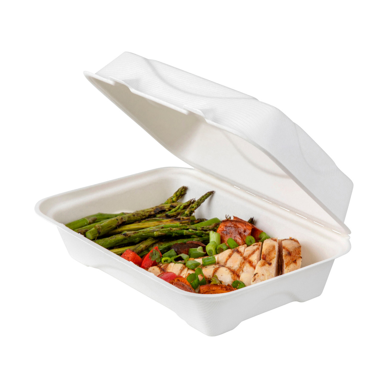 Vanguard™ Renewable & Compostable Sugarcane Clamshells - 9in x 6in x 3in