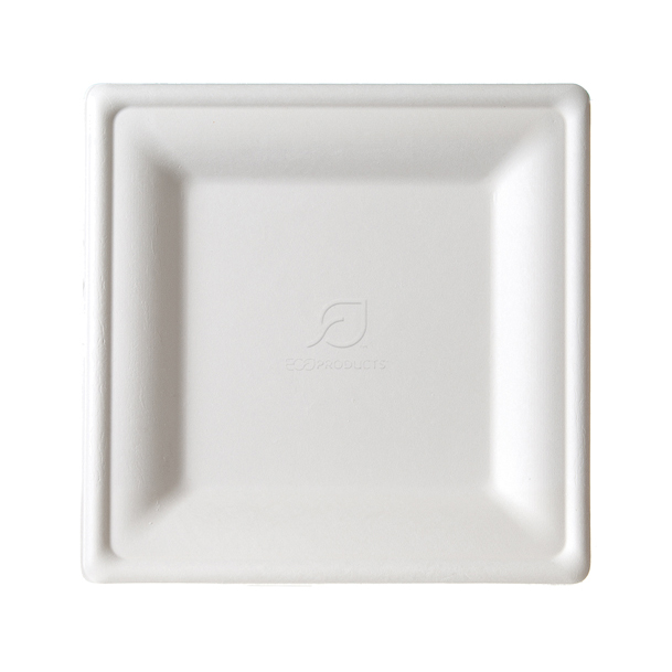 Vanguard™ Renewable & Compostable Square Sugarcane Plates - Medium