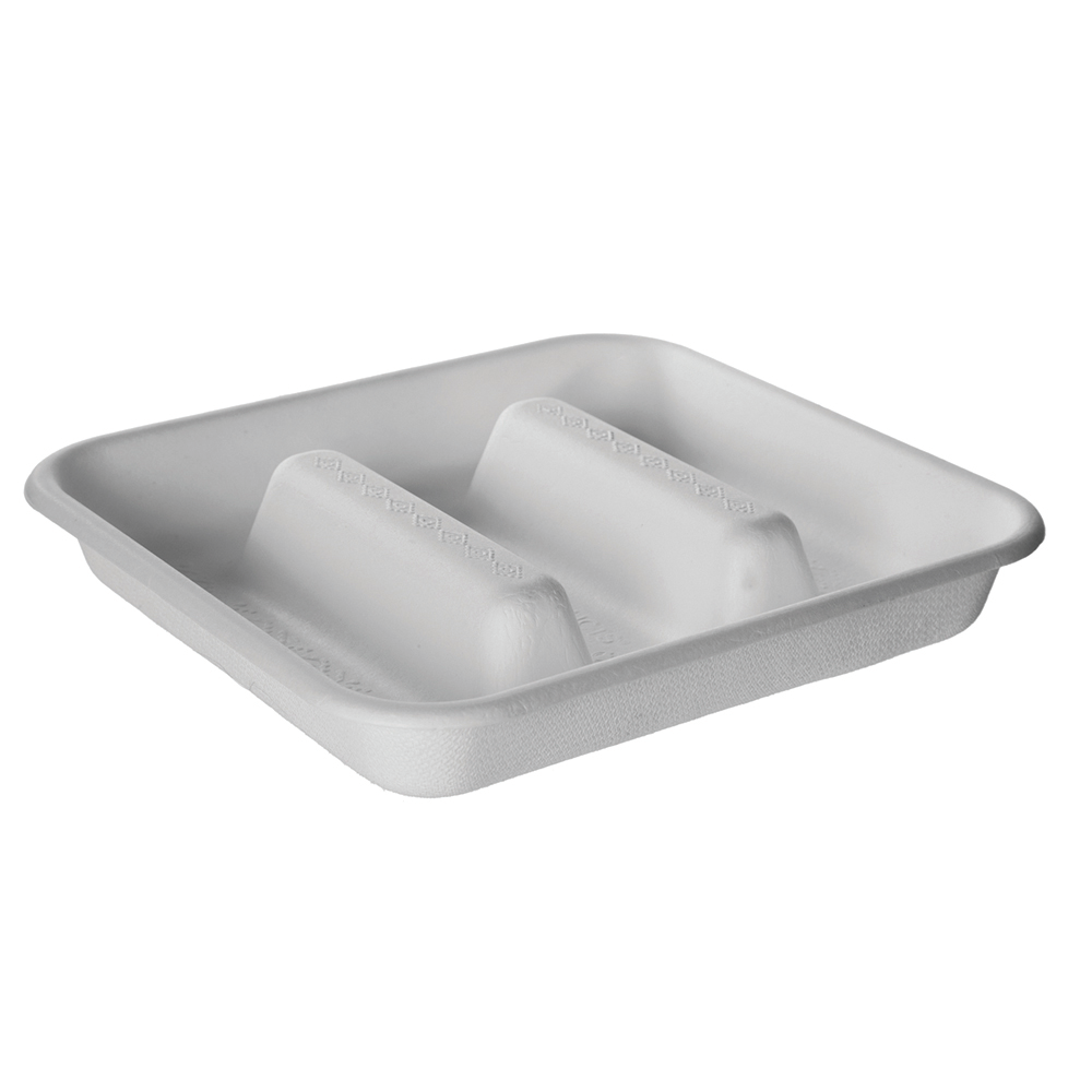 Vanguardª WorldViewª Renewable & Compostable Sugarcane Container - 7in Square, 3-Compartment — view 2