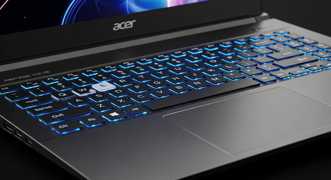 Primer plano del teclado retroiluminado y el chasis de la computadora de gaming Acer Aspire VX 15