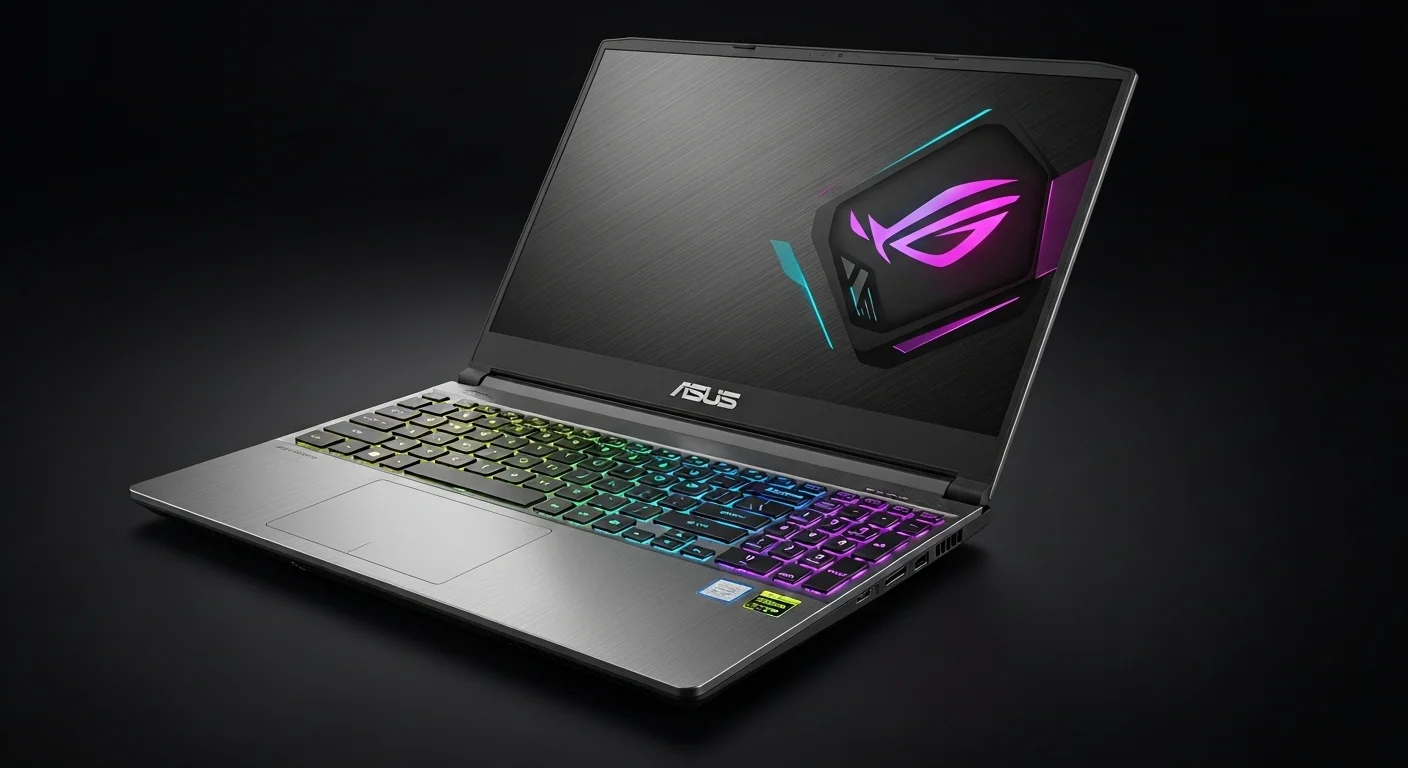 Primer plano de la computadora Asus ROG Strix Scar 17 SE con iluminación RGB activa, mostrando su teclado y detalles de diseño gamer.