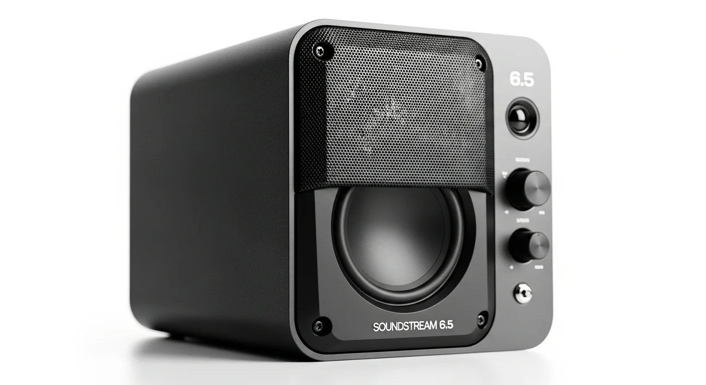 Detalle de una bocina Soundstream 6.5, mostrando la calidad de construcción para un sonido superior en computadoras.