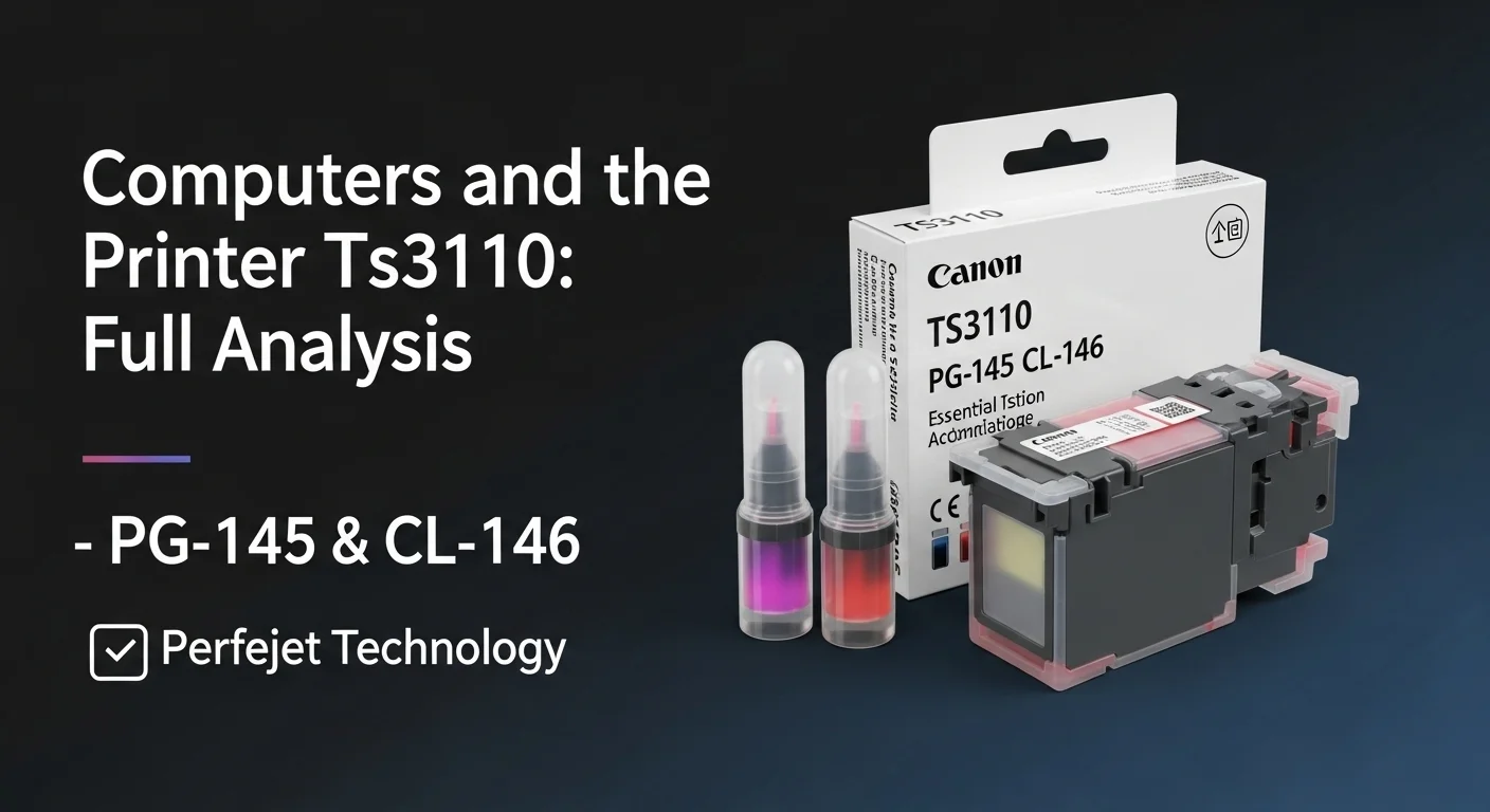 Juego de cartuchos de tinta Canon TS3110, PG-145 y CL-146, esenciales para la tecnología de impresión a inyección.