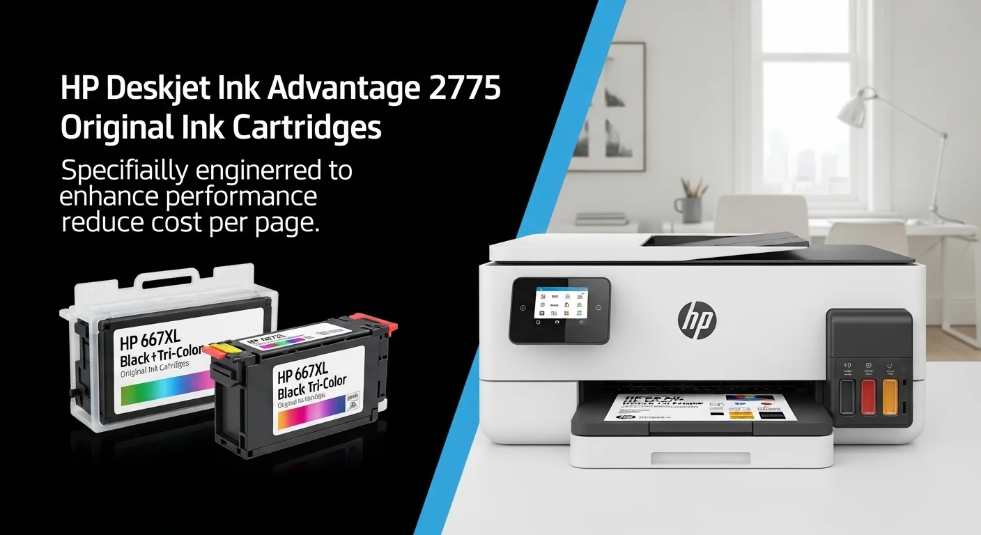 Cartuchos de tinta originales HP 667XL negro y tricolor, diseñados para la impresora HP Deskjet Ink Advantage 2775, optimizando el rendimiento y costo por página.