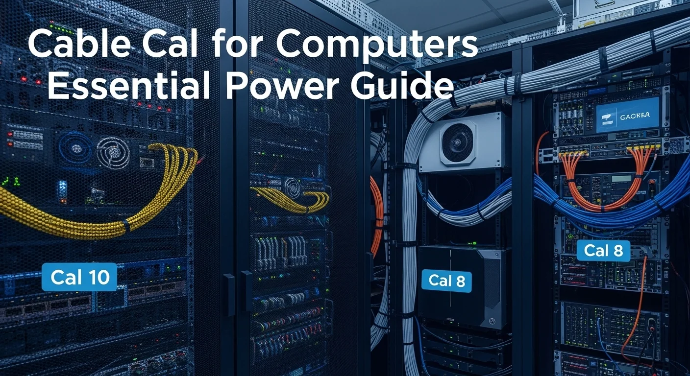 Rack de servidores en un centro de datos con un cableado estructurado impecable, destacando el uso de cable cal 10 y cable cal 8 para alimentar equipos de alta tecnología.