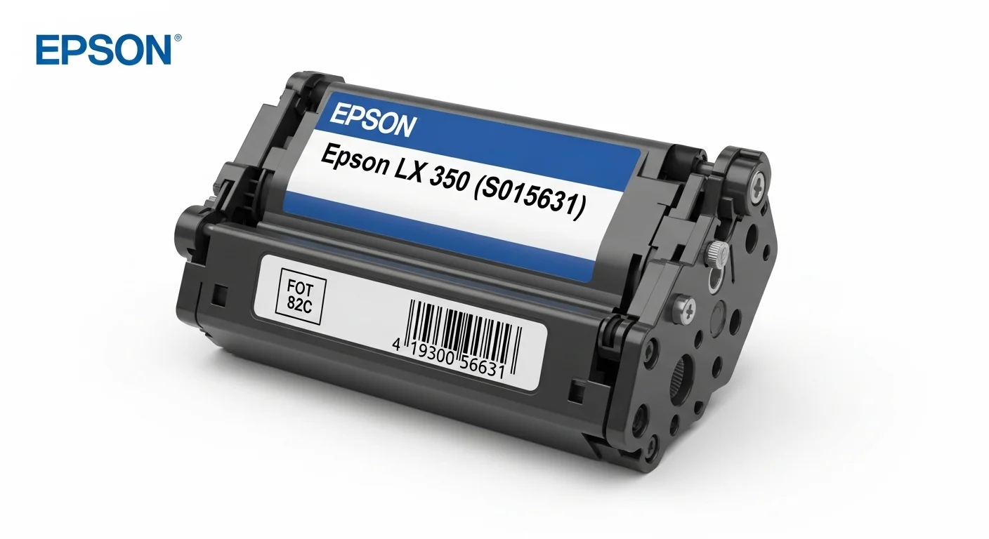 Primer plano de una cinta para impresora Epson LX 350 (S015631), mostrando el consumible clave para la tecnología matricial.