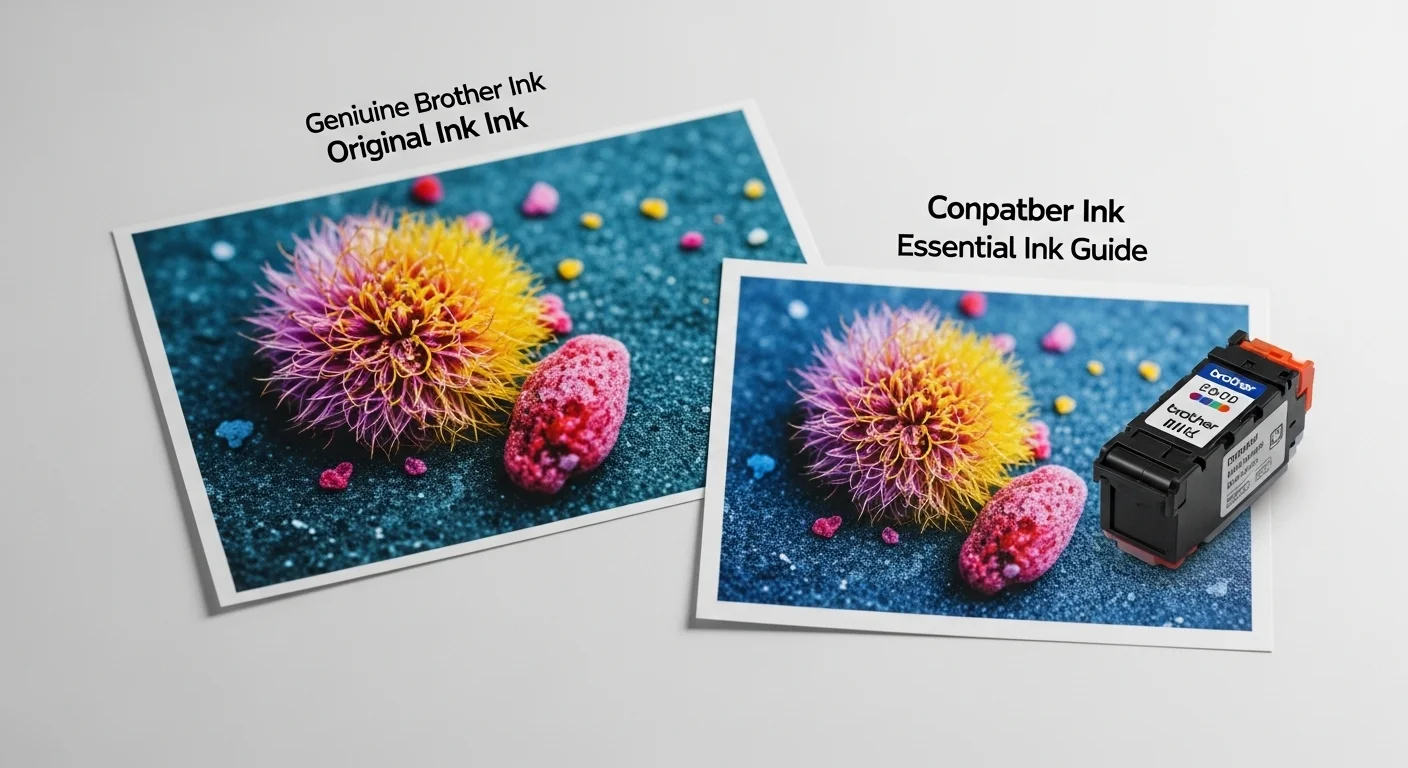 Comparativa de una fotografía impresa con tinta Brother original versus una tinta compatible, mostrando la diferencia en calidad y color.