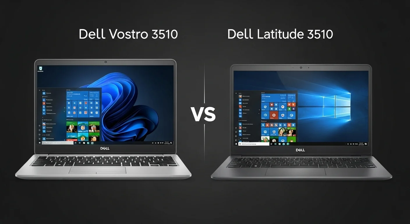 Comparativa lado a lado de una computadora Dell Vostro 3510 y una Dell Latitude 3510.