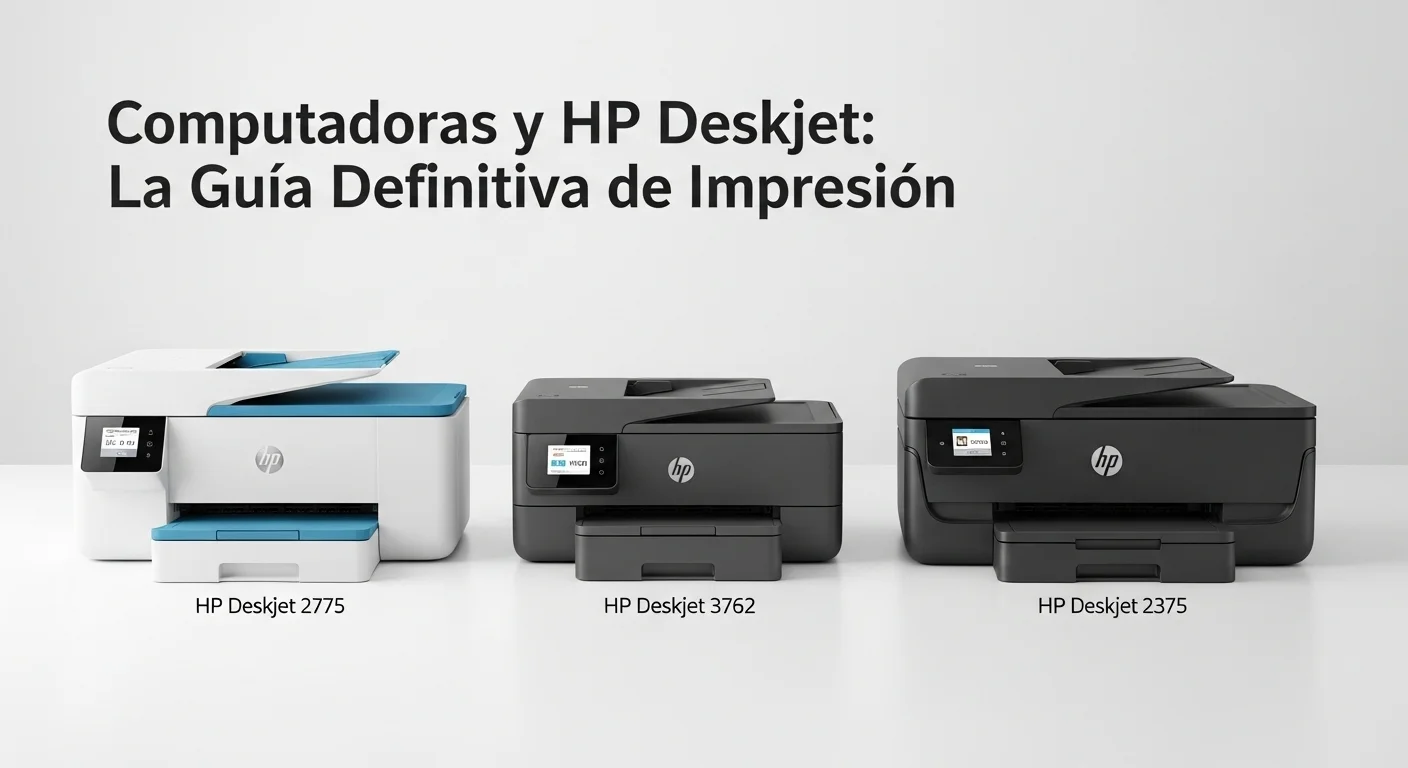 Imagen comparativa mostrando lado a lado los modelos HP Deskjet 2775, HP Deskjet 3762 y HP Deskjet 2375 para ilustrar sus diferencias de tamaño y diseño