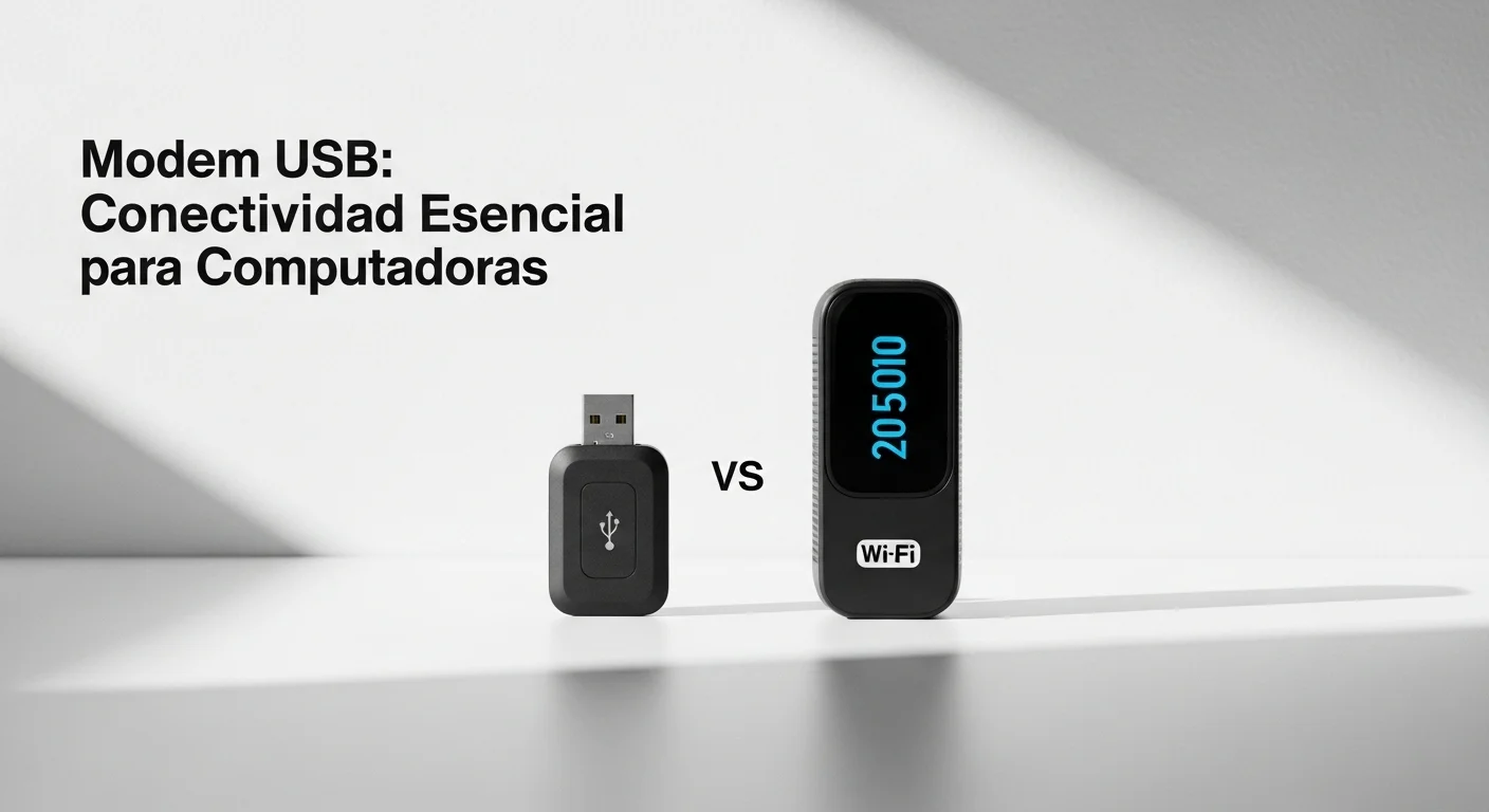 Comparativa visual entre un modem USB compacto y un router Wi-Fi portátil, destacando diferencias de tamaño para usuarios de computadoras.