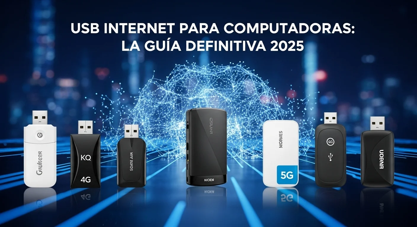 Varios modelos de modem de internet usb, incluyendo opciones 4G y 5G, mostrando diferentes diseños y marcas sobre un fondo tecnológico.