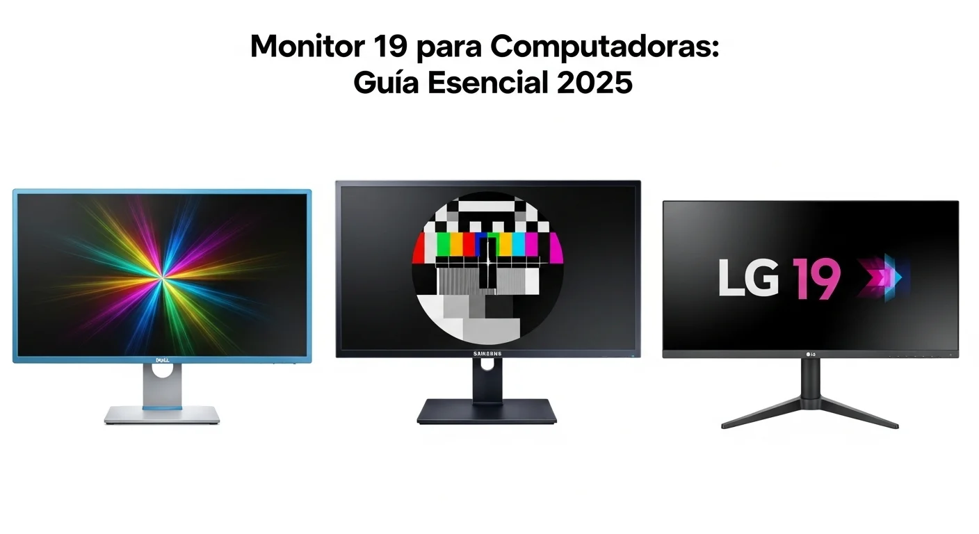 Una comparativa lado a lado de un monitor Dell 19, un monitor Samsung 19 y un monitor LG de 19 pulgadas, destacando sus diferencias de diseño y calidad de imagen.