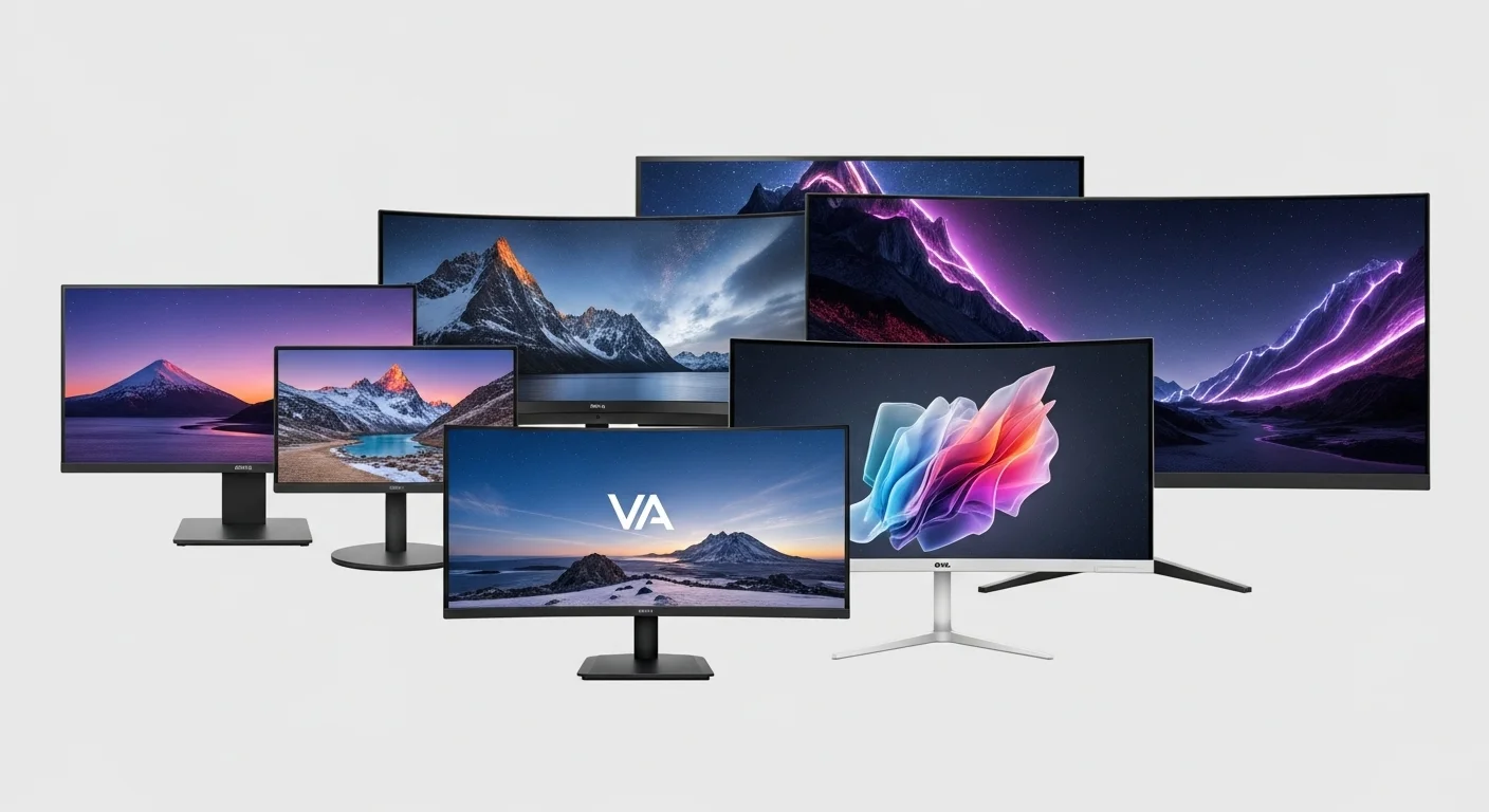 Una comparativa de diferentes monitores de computadora uno al lado del otro, ilustrando la variedad de tamaños, tipos y precios en el mercado de monitores para computadoras.