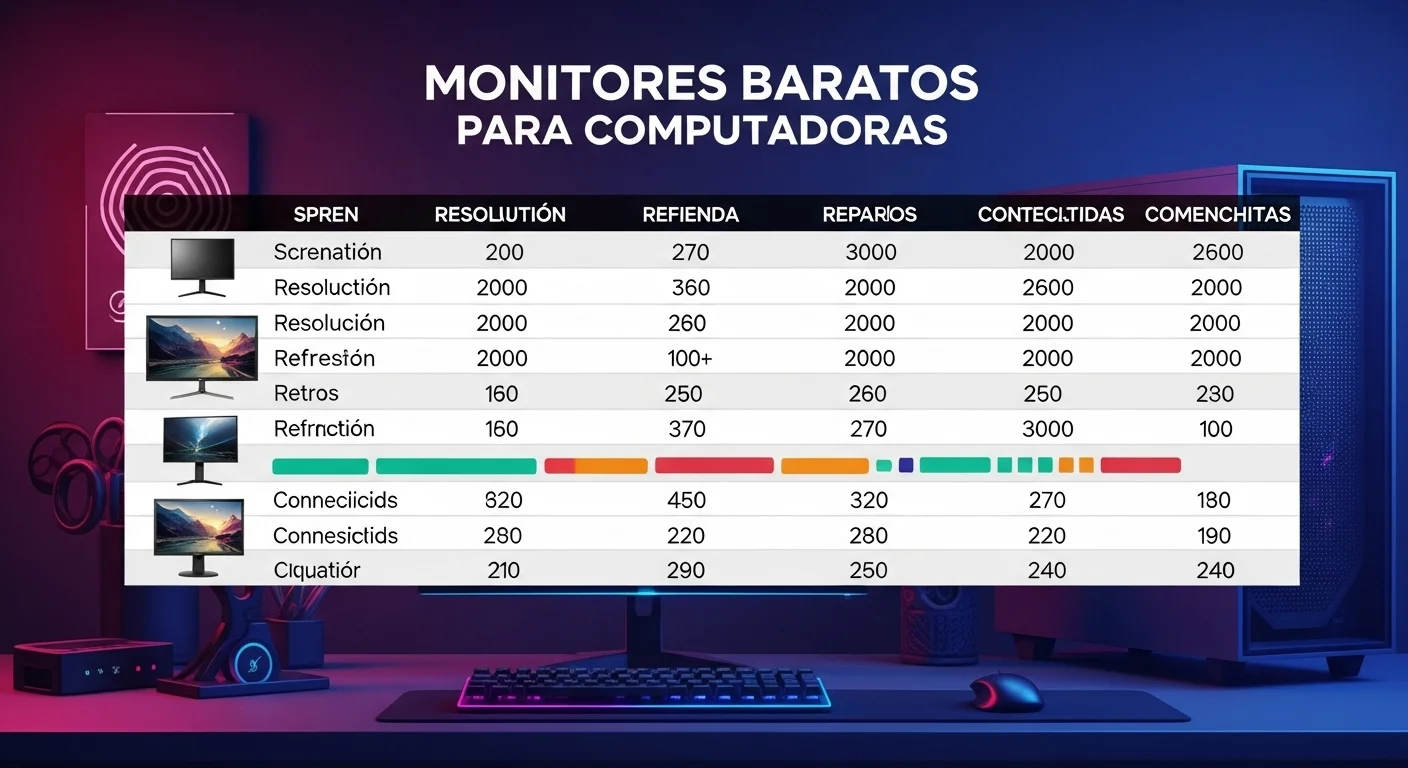 Tabla comparativa de especificaciones de varios monitores pc baratos