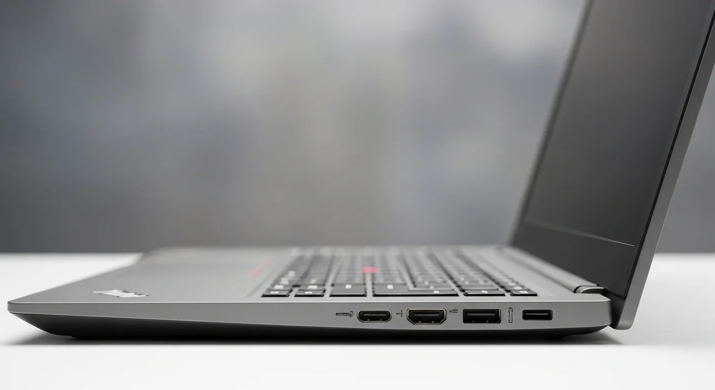 Detalle de los puertos de conexión de una computadora Lenovo ThinkPad L13 Gen 2, incluyendo USB-C y HDMI.