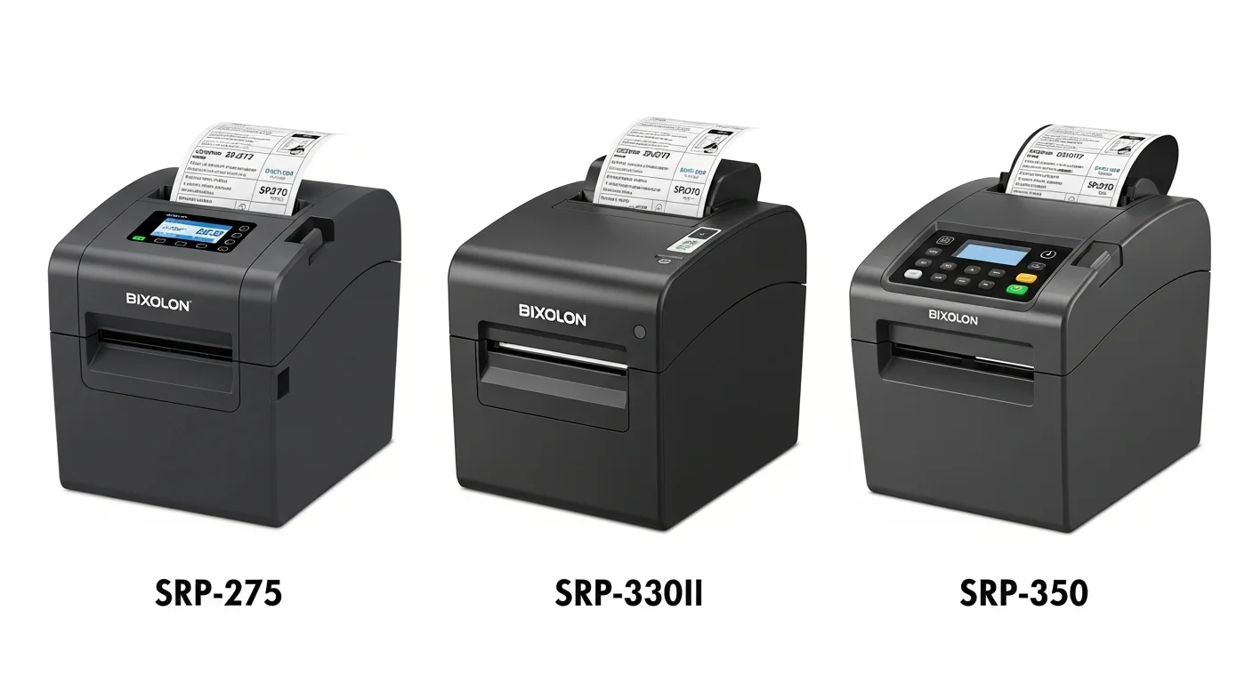 Una imagen comparativa mostrando lado a lado los modelos de impresora Bixolon SRP-275, SRP-330II y SRP-350.