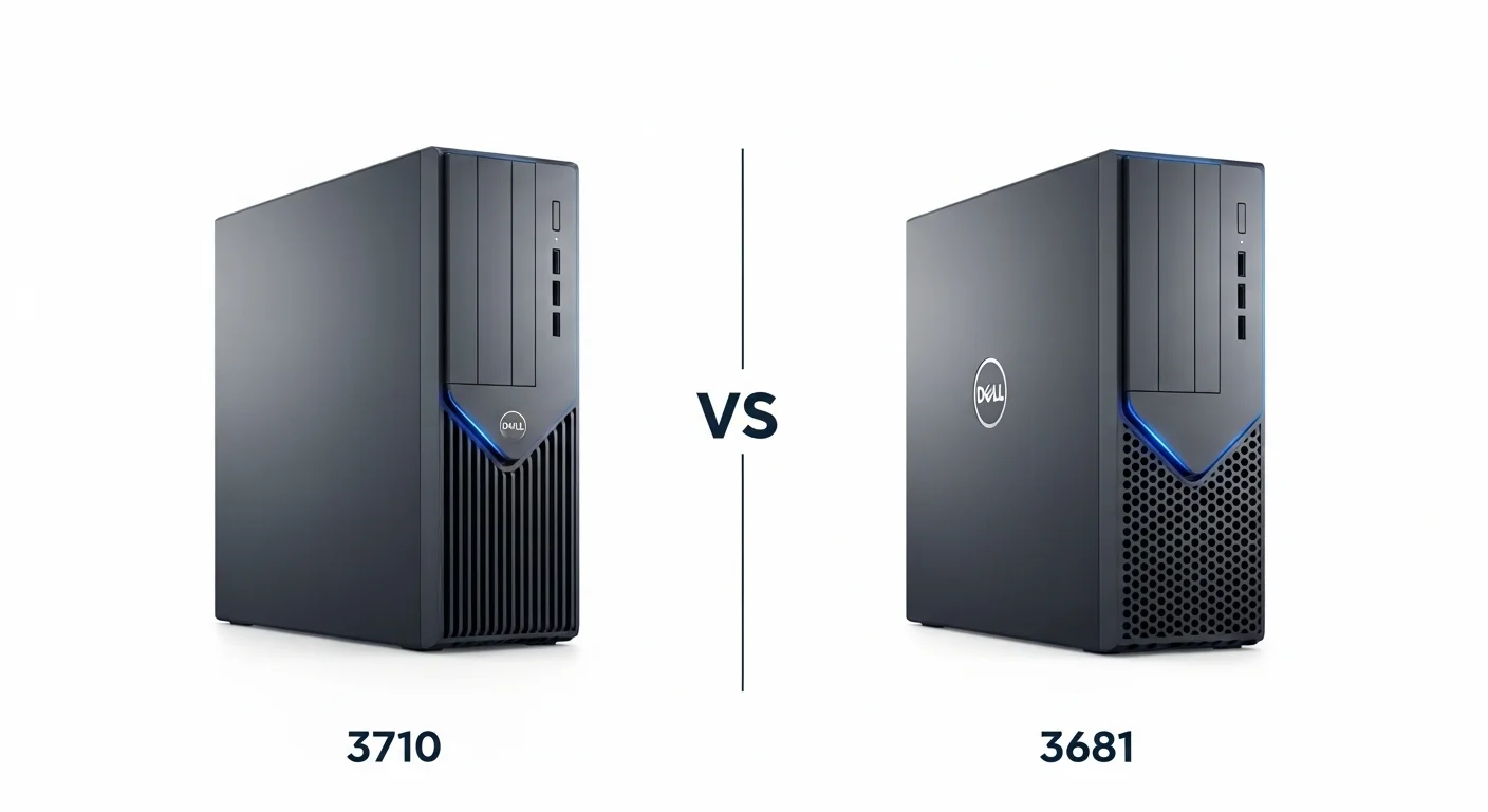 Imagen comparativa mostrando lado a lado las computadoras Dell Vostro Desktop 3710 y 3681, resaltando sus diferencias de diseño.