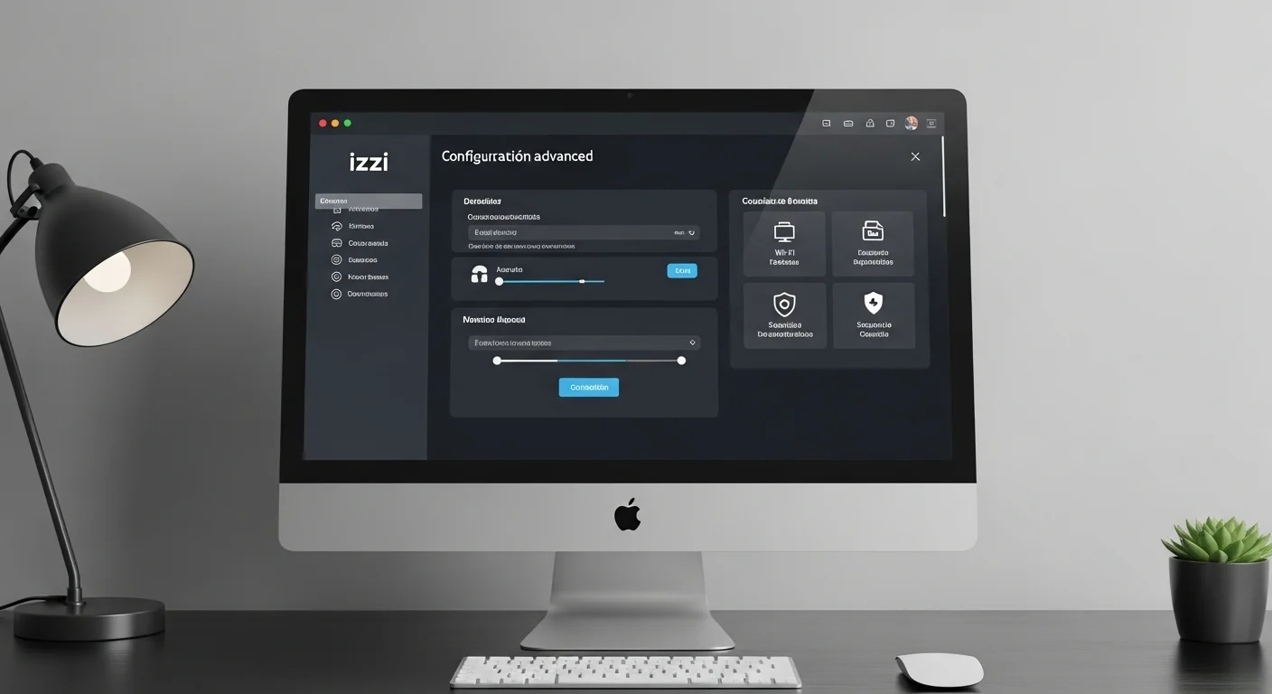 Pantalla de una computadora mostrando la interfaz de configuración avanzada de un modem izzi, con opciones de red Wi-Fi y seguridad.