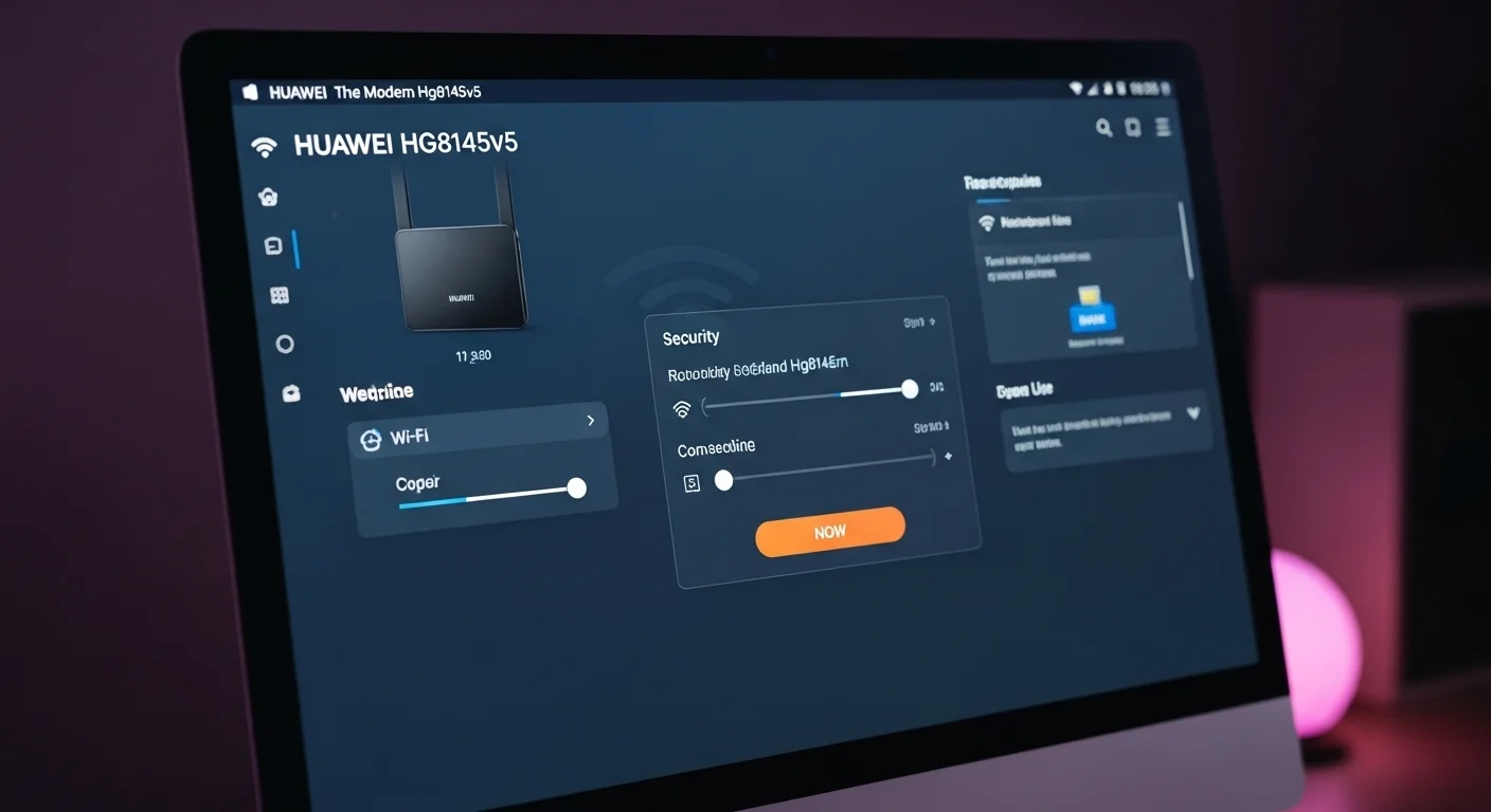 Pantalla de una computadora mostrando la interfaz de configuración del modem Huawei Hg8145v5, con enfoque en las opciones de Wi-Fi y seguridad.