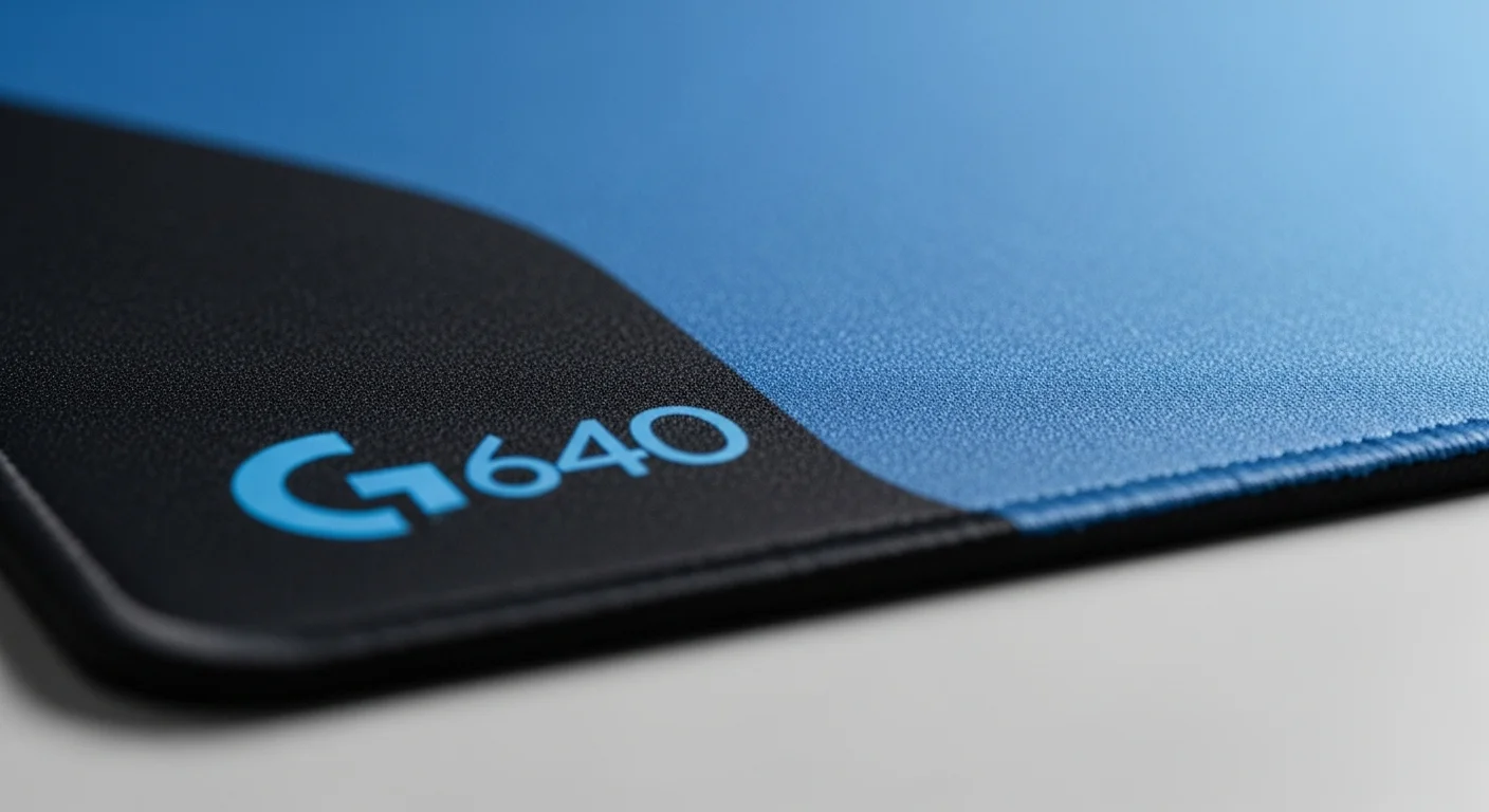 Primer plano de la textura de tela del mouse pad Logitech G640, mostrando la superficie optimizada para sensores.