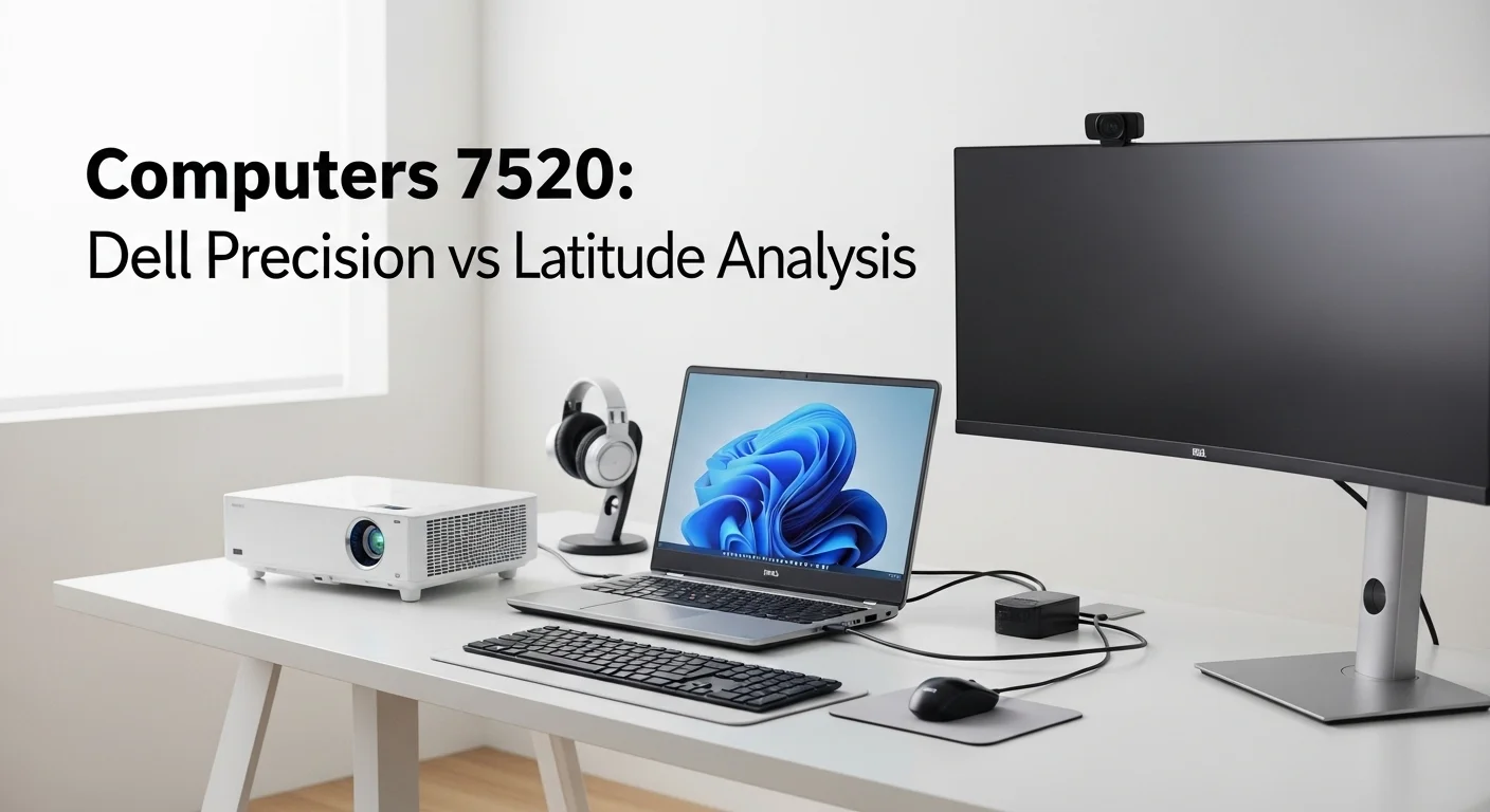 Escritorio de trabajo con laptop Dell, monitor externo, proyector y accesorios de tecnología