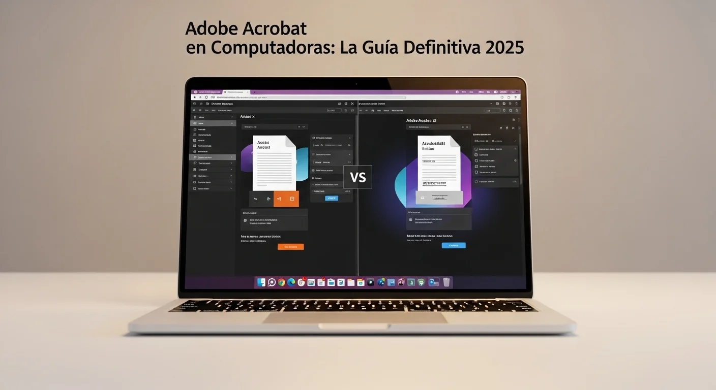 Comparativa de la interfaz de Adobe Acrobat X y Adobe Acrobat XI en una laptop, destacando la evolución de las herramientas de edición de PDF.