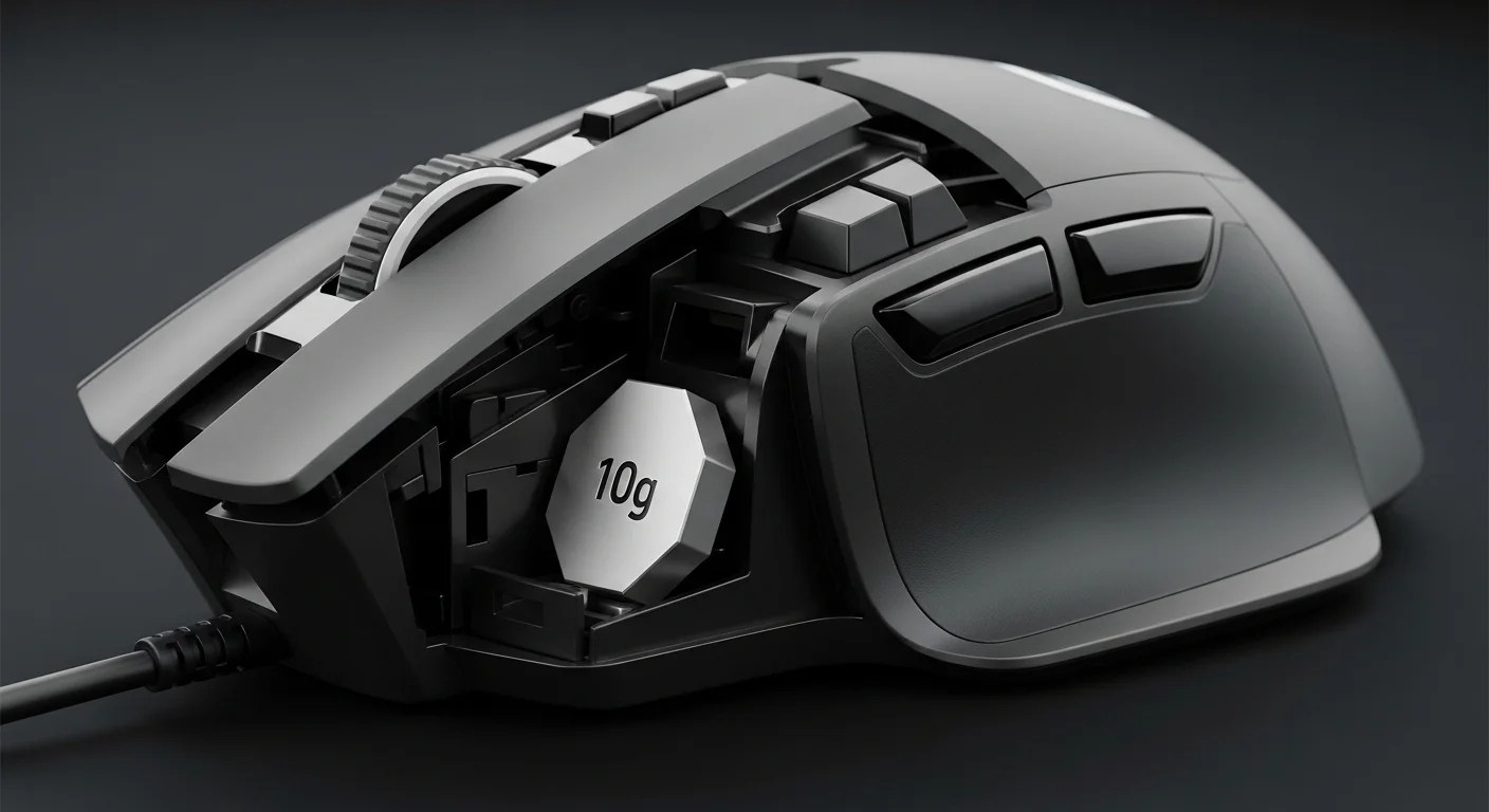 Detalle del compartimento del g703 peso mostrando la pesa opcional de 10g