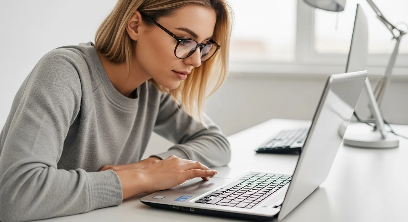 Una persona inspeccionando de cerca el teclado y la pantalla de una laptop usada para verificar su estado.