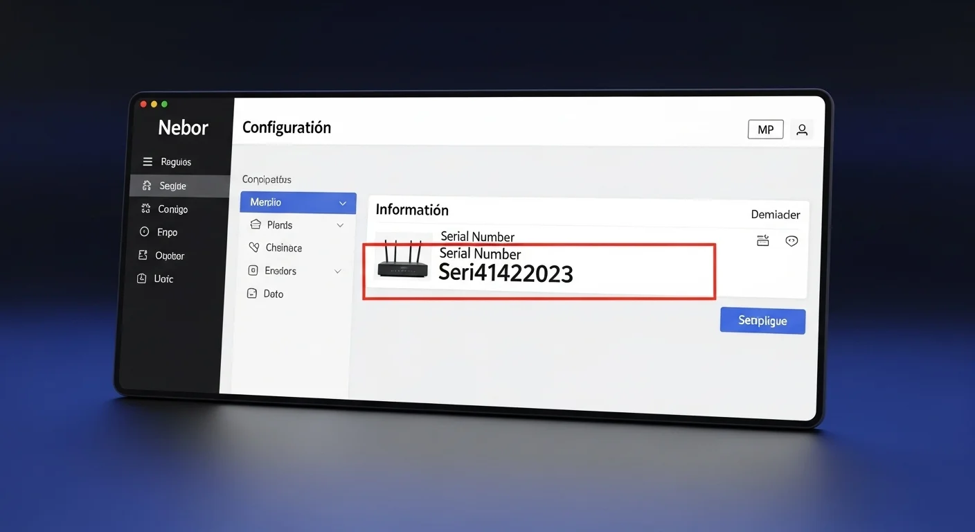 Interfaz de configuración de un módem mostrando la sección de información del dispositivo donde se puede encontrar el número de serie.
