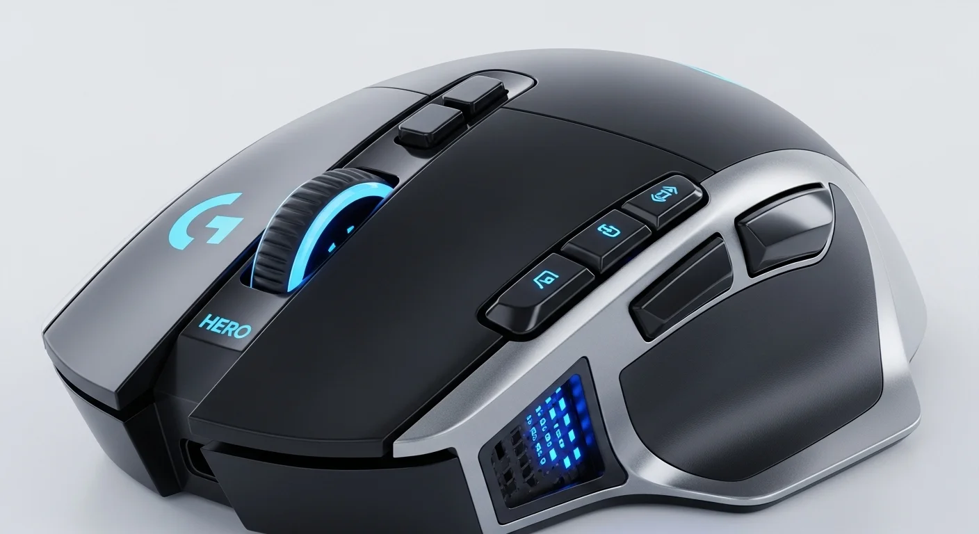 Vista detallada del sensor HERO y los botones del mouse Logitech G603, mostrando la tecnología avanzada para computadoras.