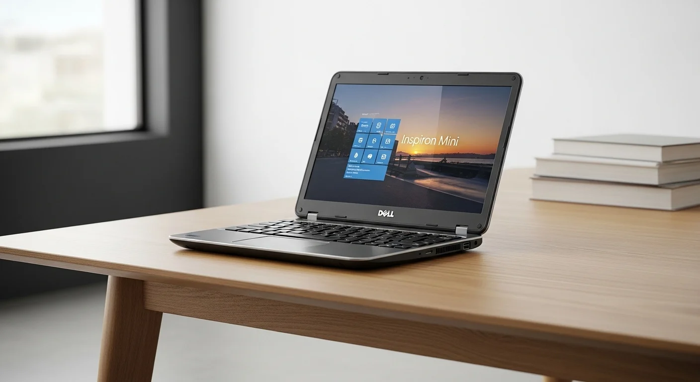 Una clásica mini laptop Dell Inspiron Mini sobre una mesa, simbolizando la era de los netbooks y la computación portátil.