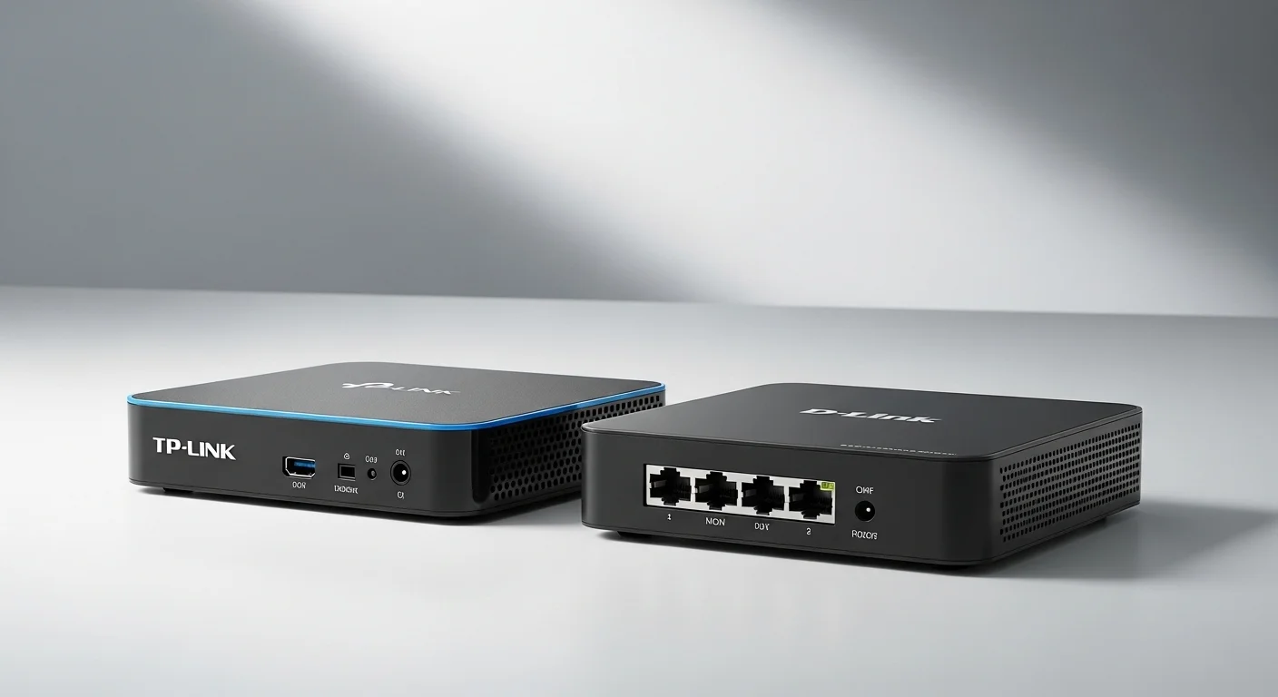 Comparativa visual entre un modem TP-Link y un modem D-Link, mostrando sus diseños y puertos.