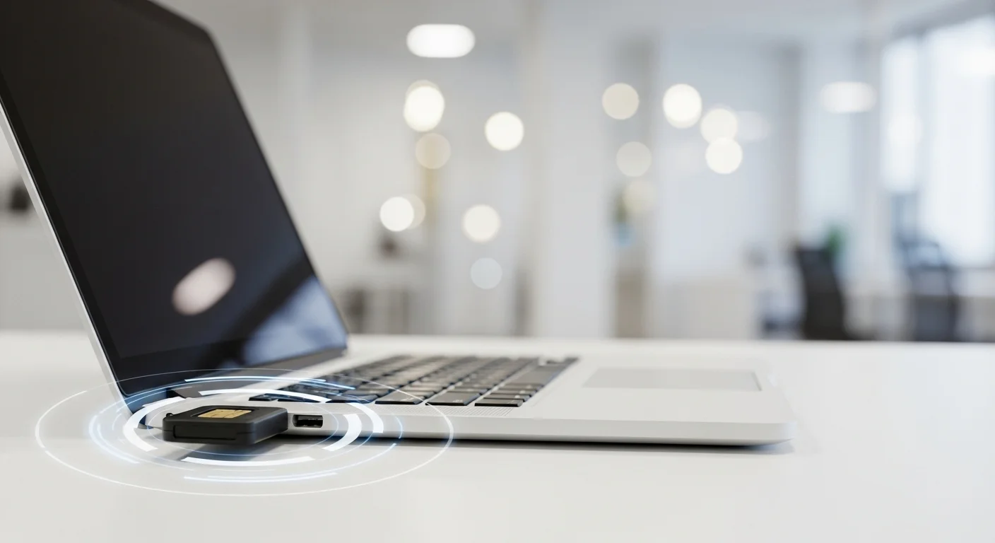 Un modem para sim card tipo USB conectado a una computadora portátil, mostrando una solución de internet portátil y personal.