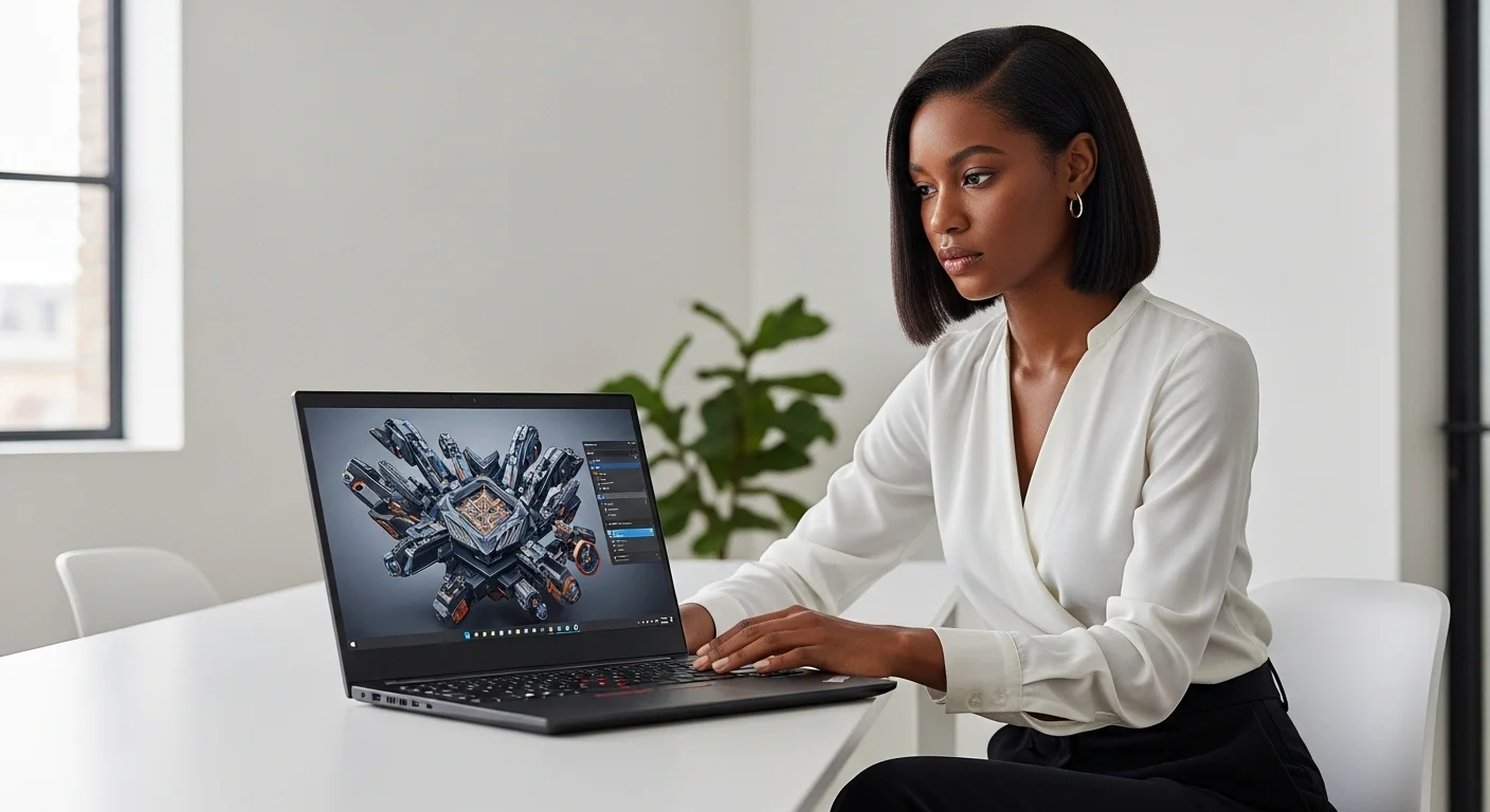 Un profesional trabajando en una laptop thinkpad p17 gen 2, mostrando gráficos complejos en pantalla, en un entorno de oficina moderno.