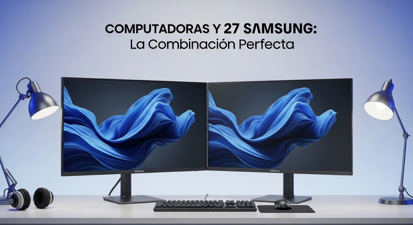 Un setup de doble monitor con dos pantallas Samsung T35F 27 pulgadas, mostrando un entorno de trabajo para computadoras eficiente y continuo.