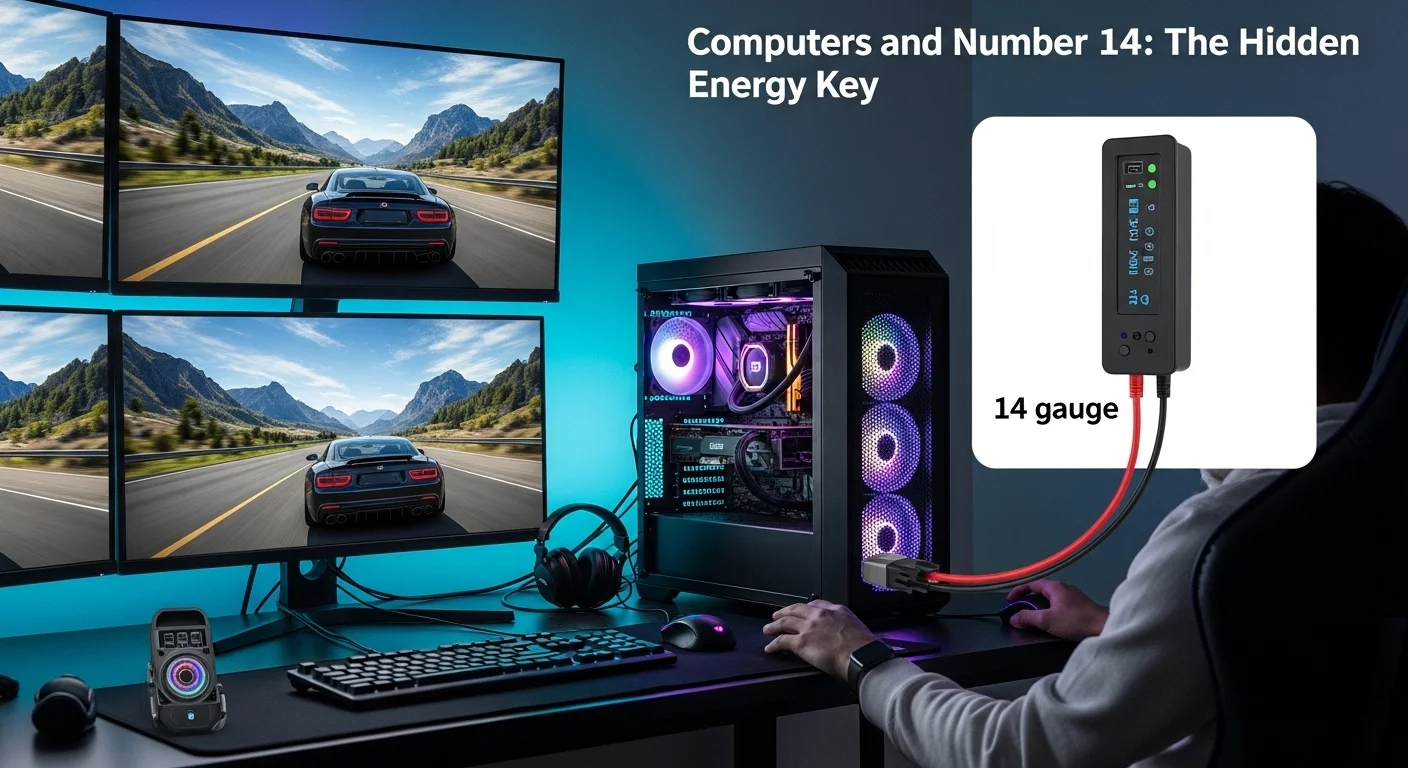 Un moderno setup de computadora gamer con múltiples monitores y luces LED, que requiere una instalación eléctrica robusta y el uso de cable electrico numero 14.