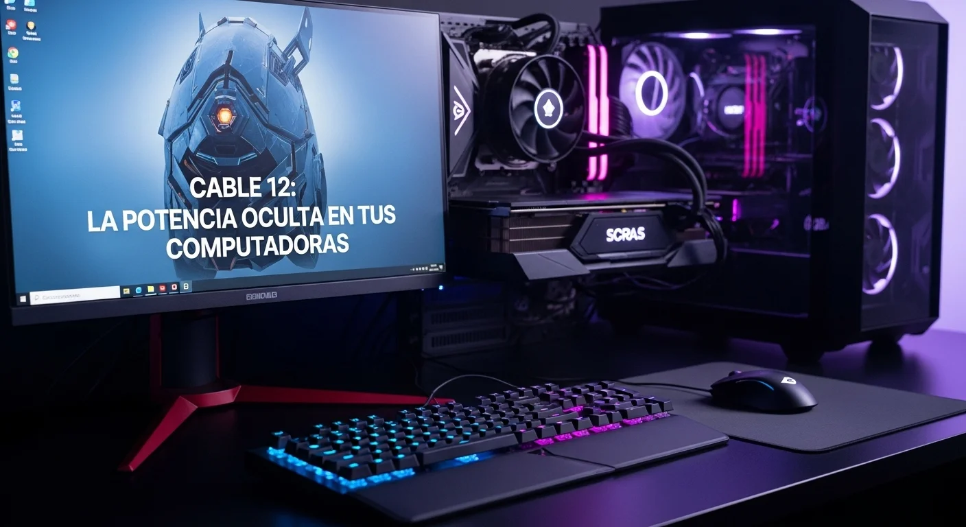 Primer plano de un setup de gaming de alto rendimiento iluminado, simbolizando la alta demanda de energía que requiere un cable del 12.