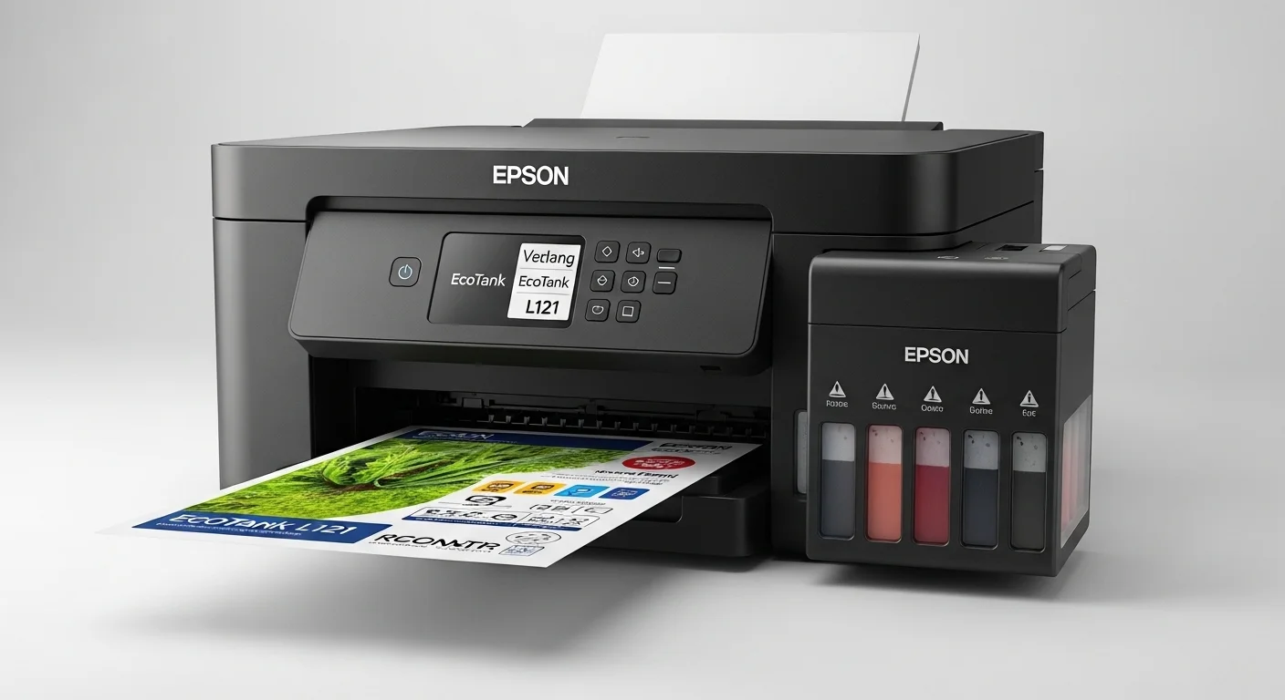 Detalle de los tanques de tinta de la impresora Epson EcoTank L121, mostrando la tecnología que reduce costos para computadoras y usuarios.