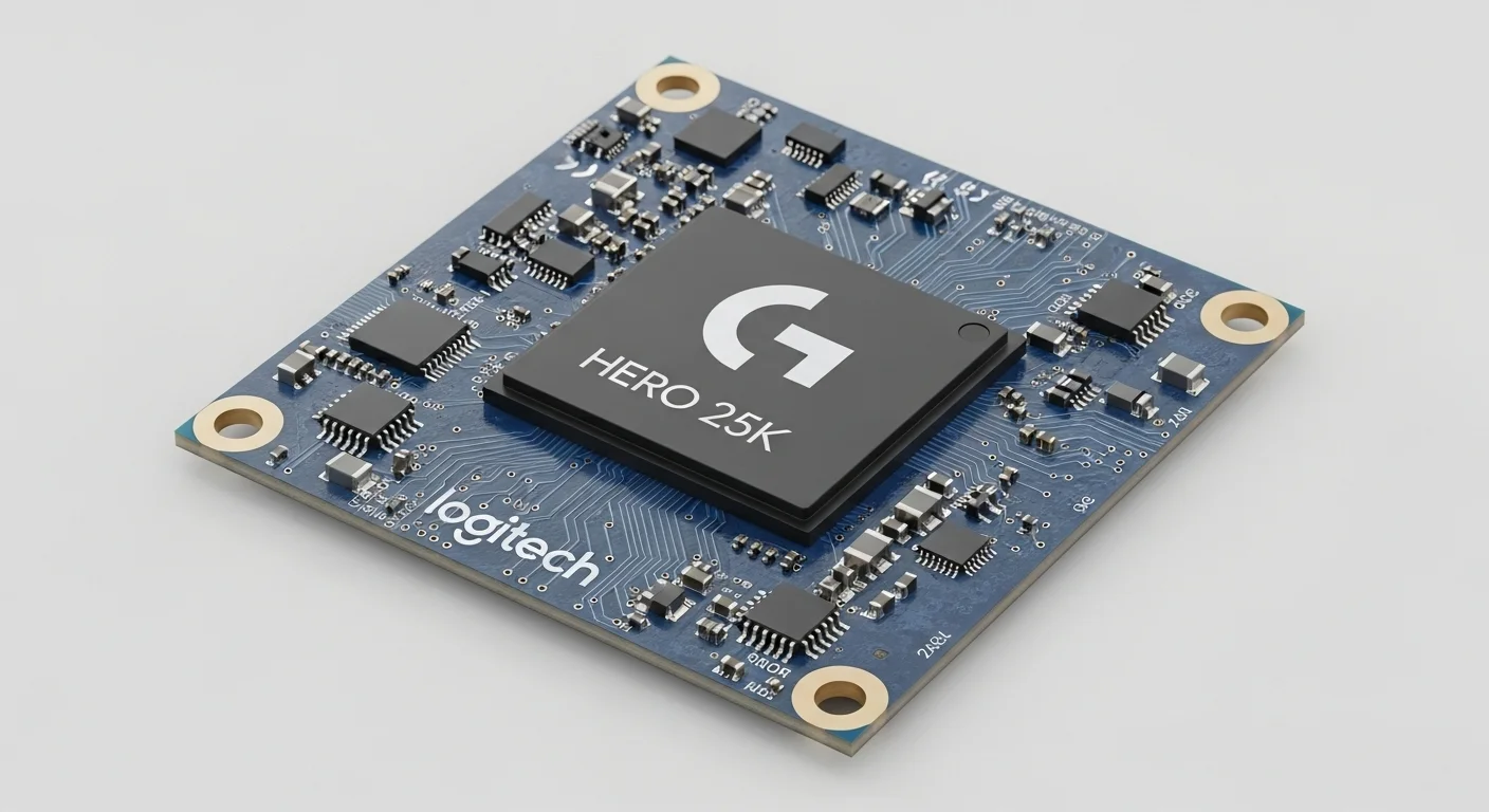 Un primer plano del sensor Hero 25K de un ratón Logitech, simbolizando la tecnología avanzada para computadoras.