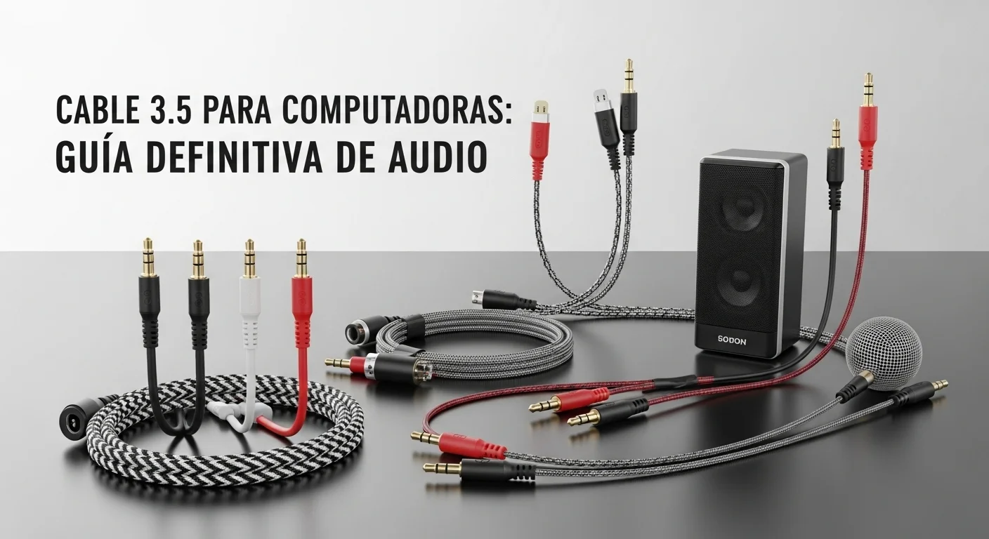 Una colección de cables auxiliares de 3.5 mm de diferentes colores y materiales, incluyendo nylon trenzado, mostrando la versatilidad del cable 3.5.