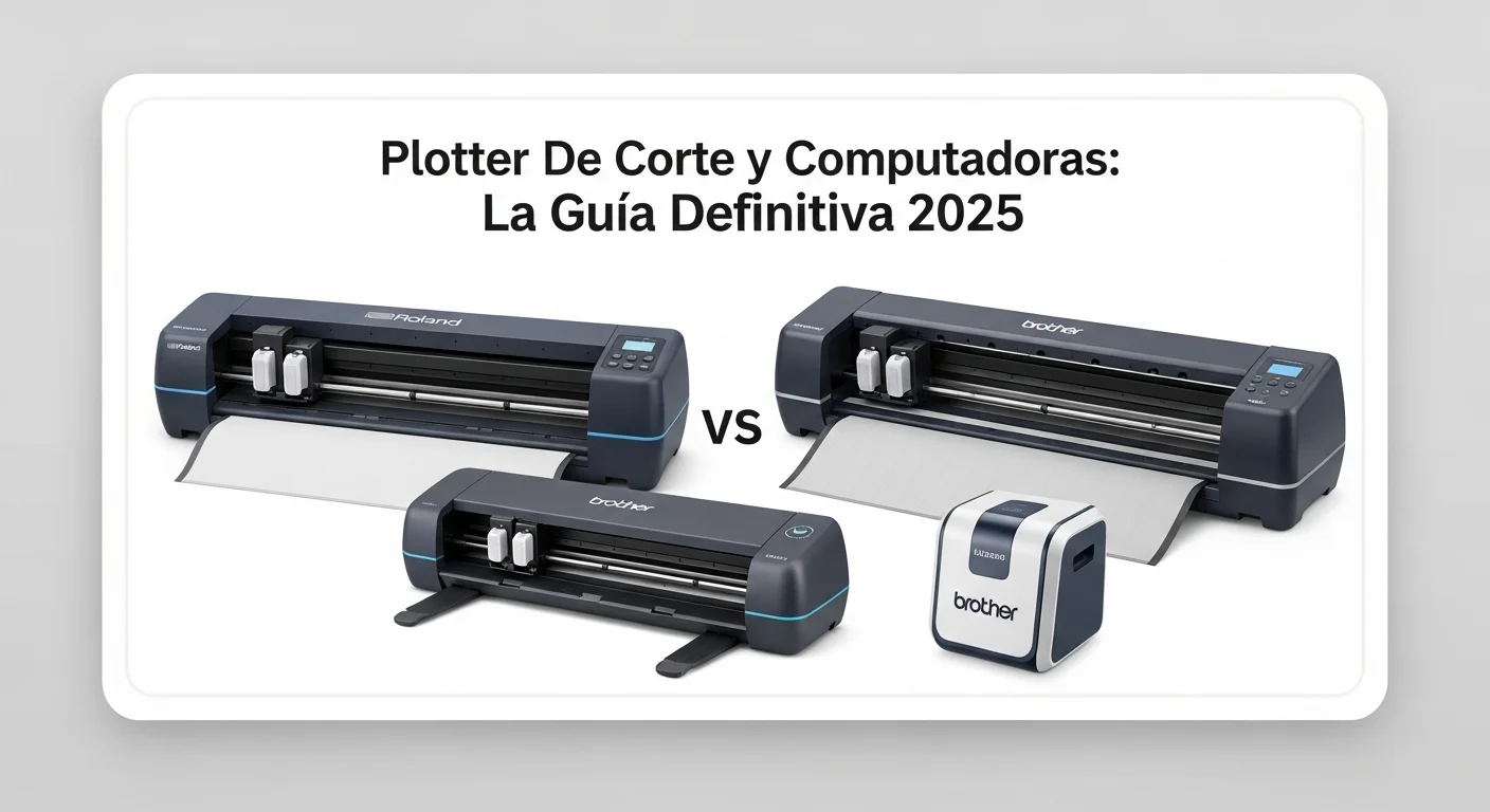 Comparativa de varios modelos de plotter de corte, incluyendo un plotter de corte Roland, Brother y un mini plotter de corte.
