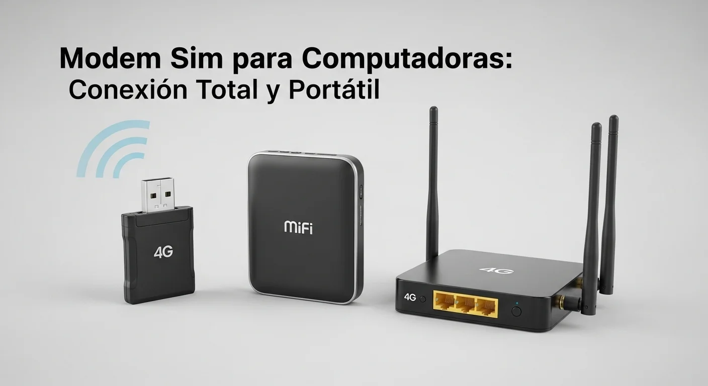 Composición de varios dispositivos de conectividad móvil: un modem usb sim, un router MiFi portátil y un router 4G de sobremesa con antenas
