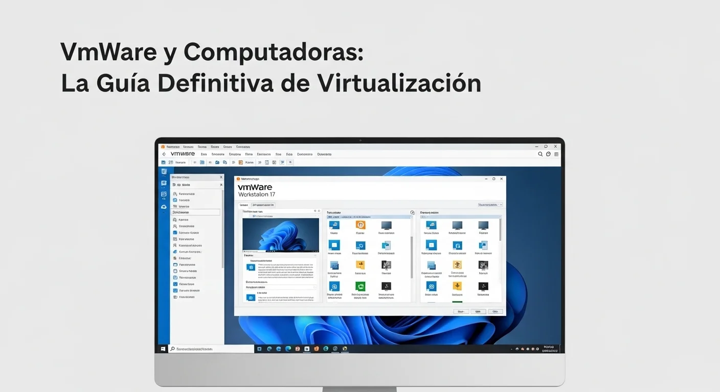 Captura de pantalla de la interfaz de VMware Workstation 17 mostrando varias máquinas virtuales, destacando su uso en computadoras modernas y para la productividad.