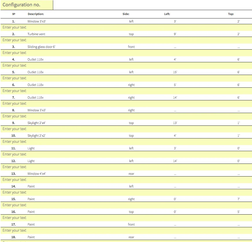 3D Builder Itemized List of Custom Fabrications