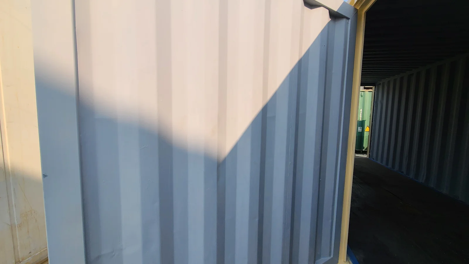The interior of a finished shipping container home