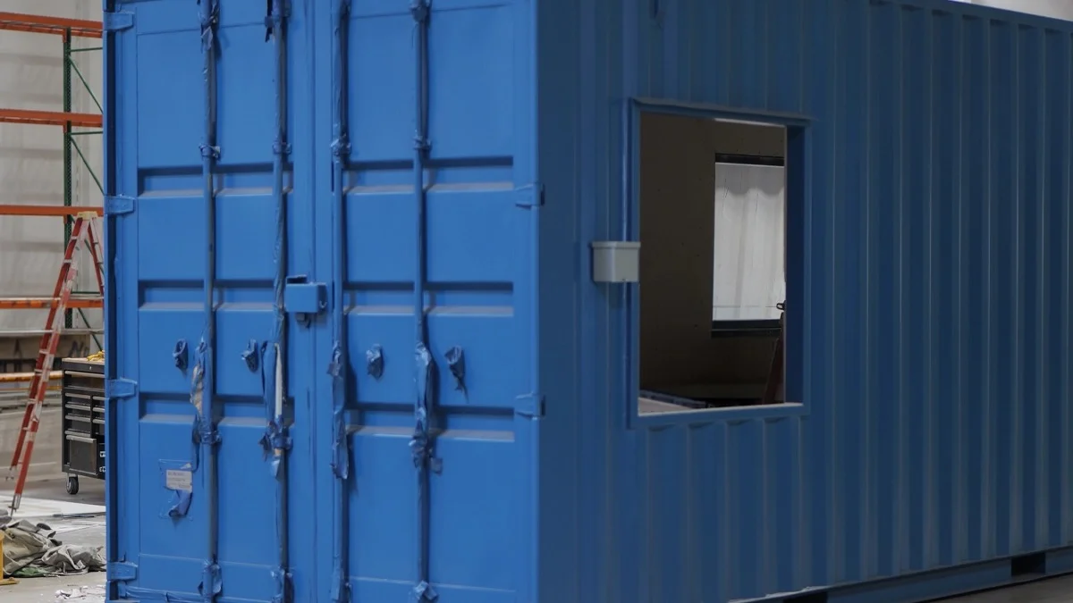 Blue modified shipping container