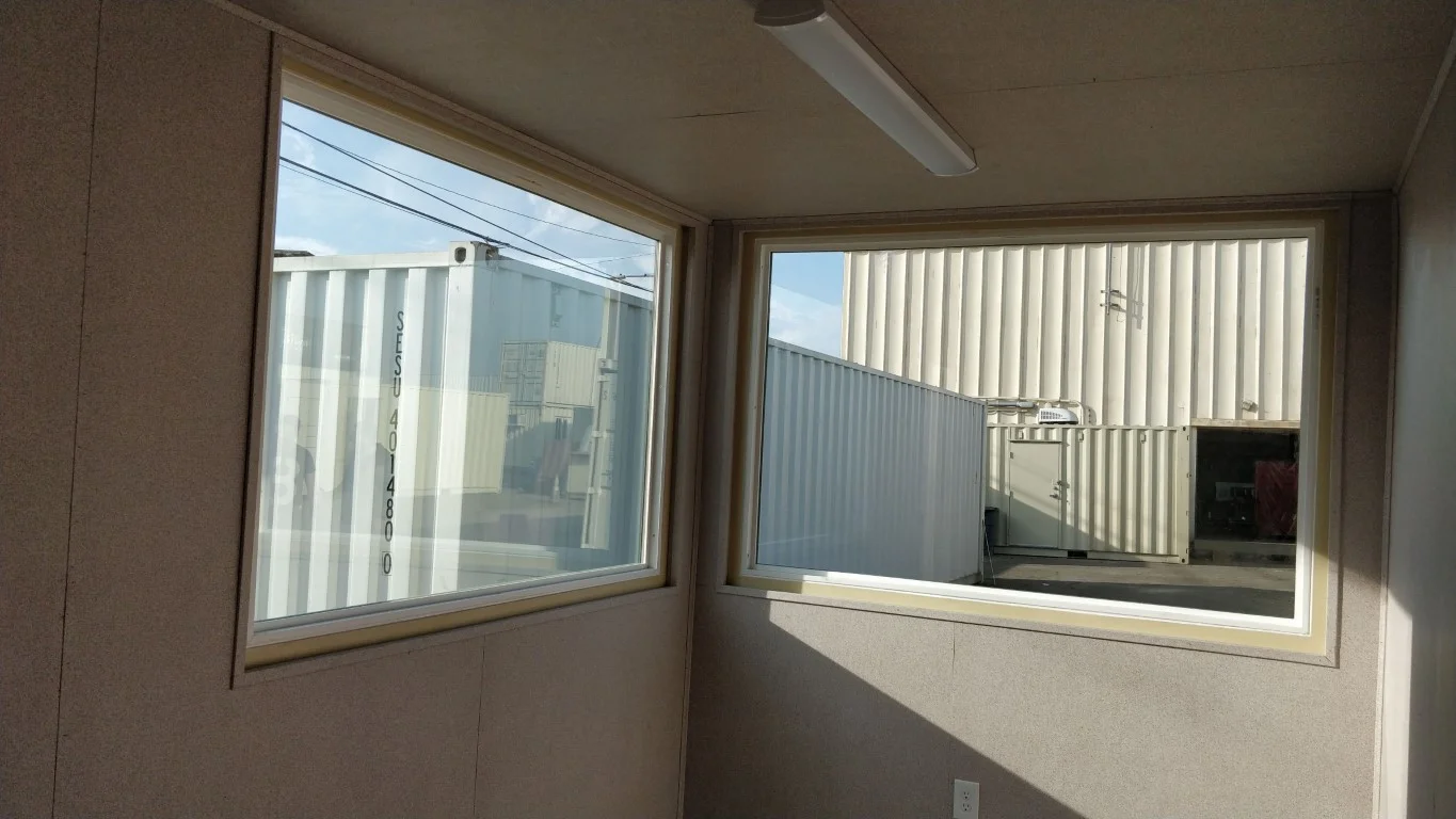 Inside view of a container with double pane picture windows