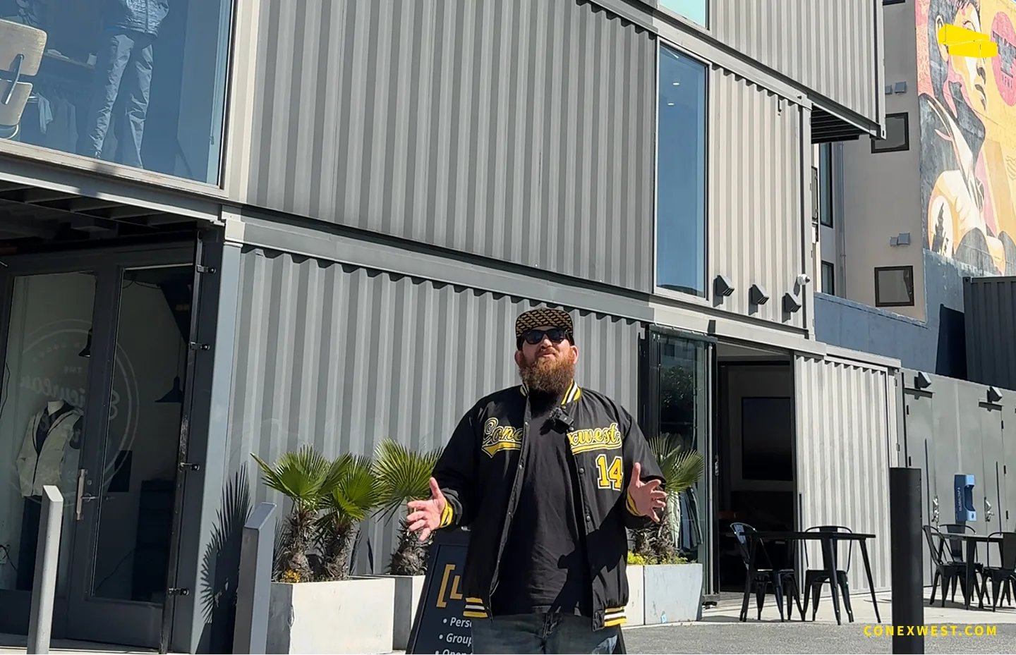 AETHER Apparel shipping container store facade and entrance