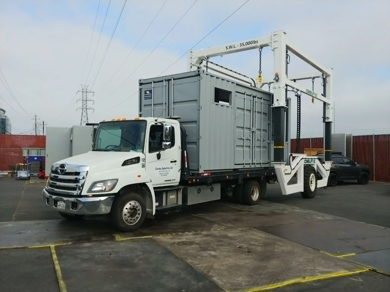 A container being loaded for delivery