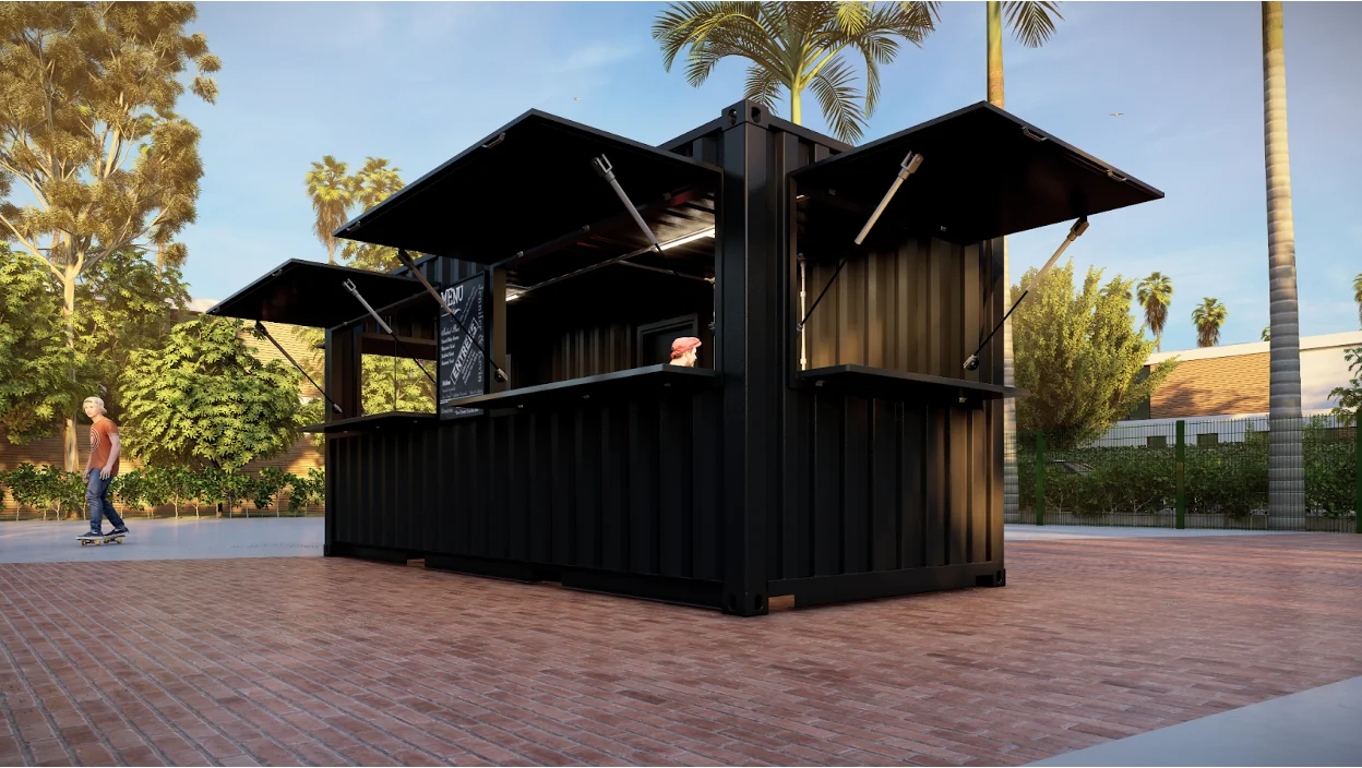 A container with awning.